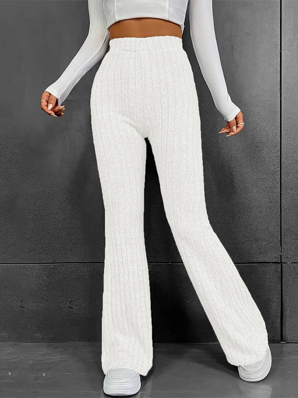 Ribbed High Waist Bootcut Pants – Trendsi | ClozArt