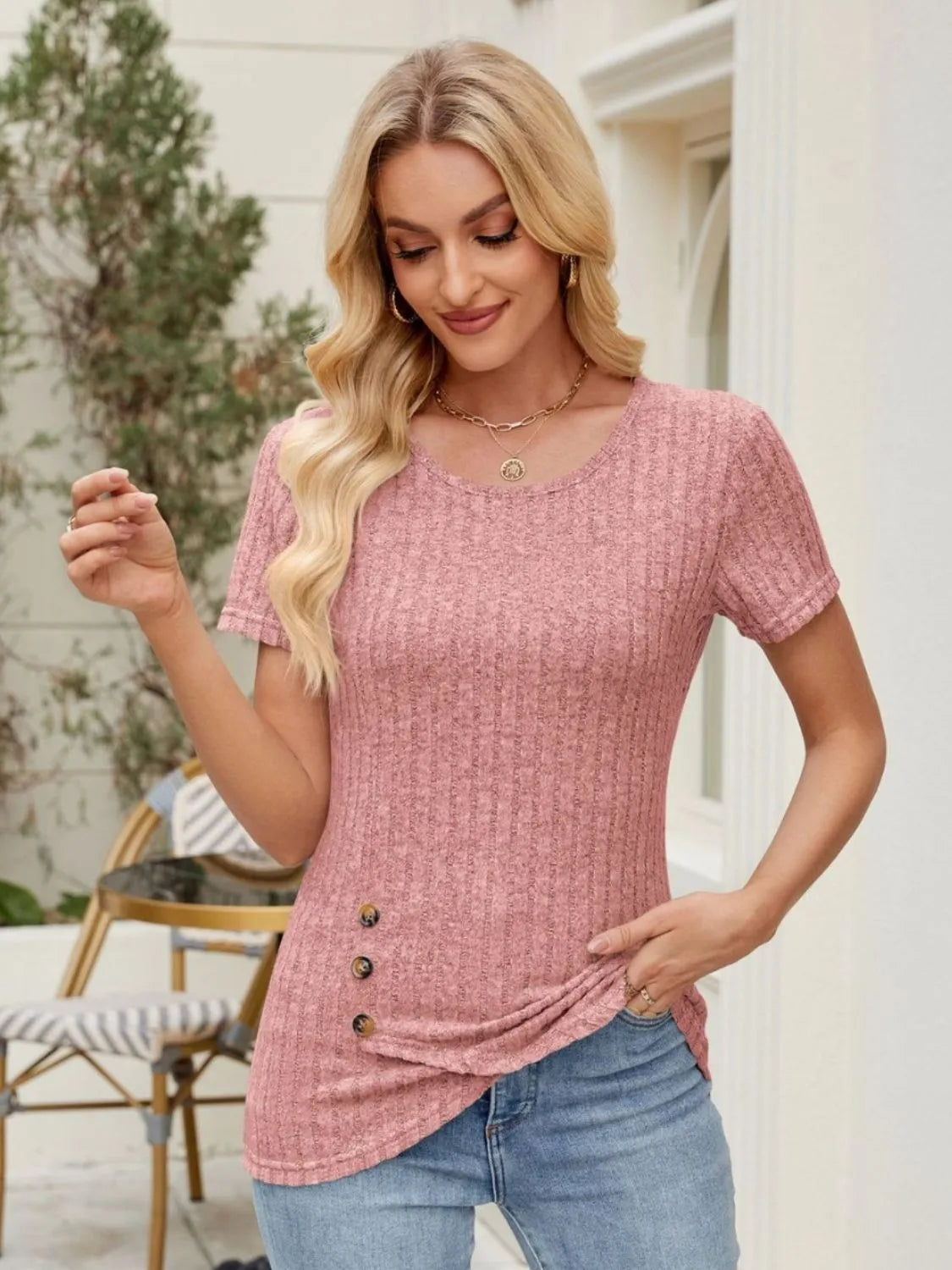 Round Neck Short Sleeve T-Shirt – Trendsi | ClozArt