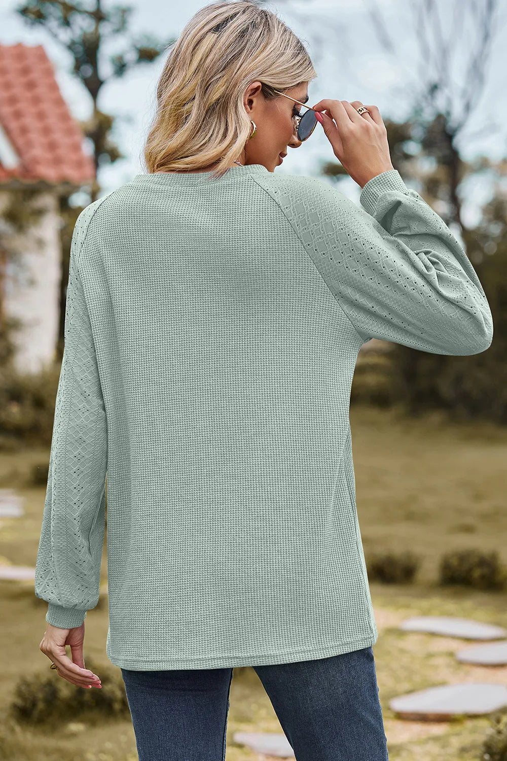 Eyelet Round Neck Long Sleeve T-Shirt – Trendsi | ClozArt