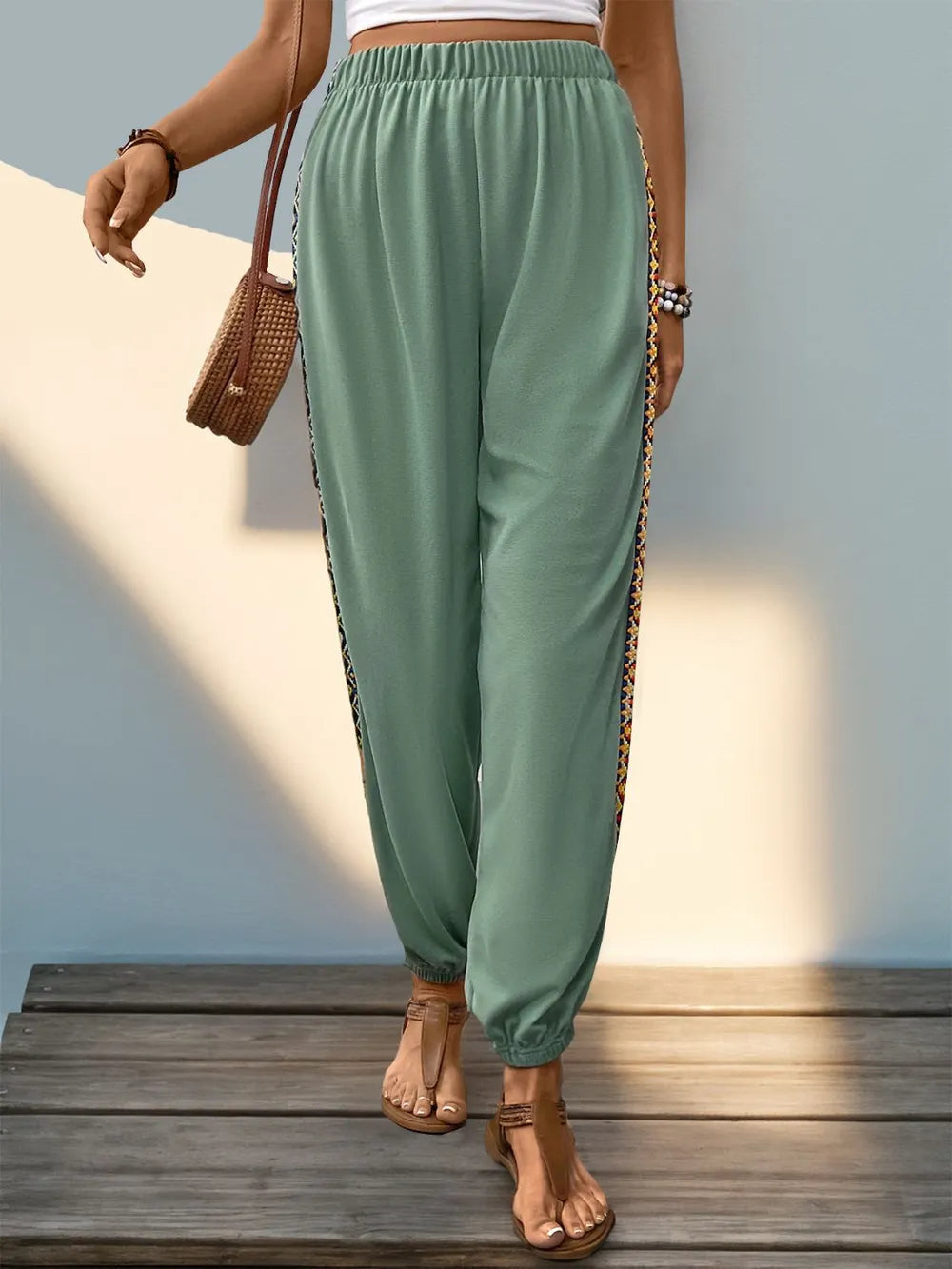 Perfee Weave Band Patchwork Elastic Waist Joggers – Trendsi | ClozArt