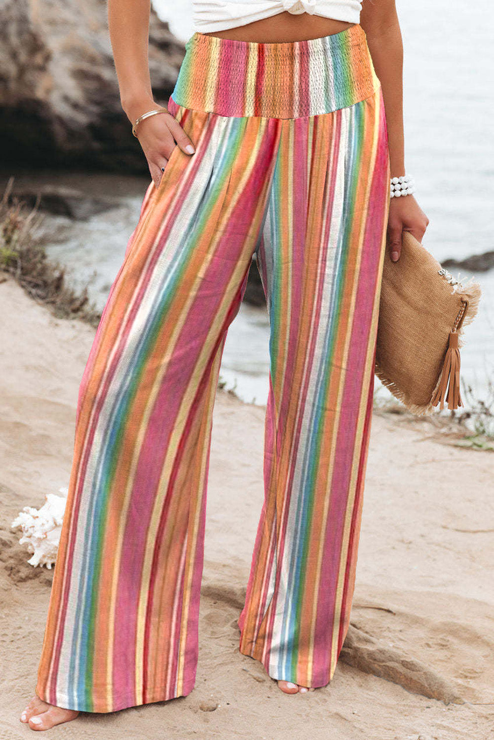 Striped Smocked Waist Pants with Pockets – Trendsi | ClozArt