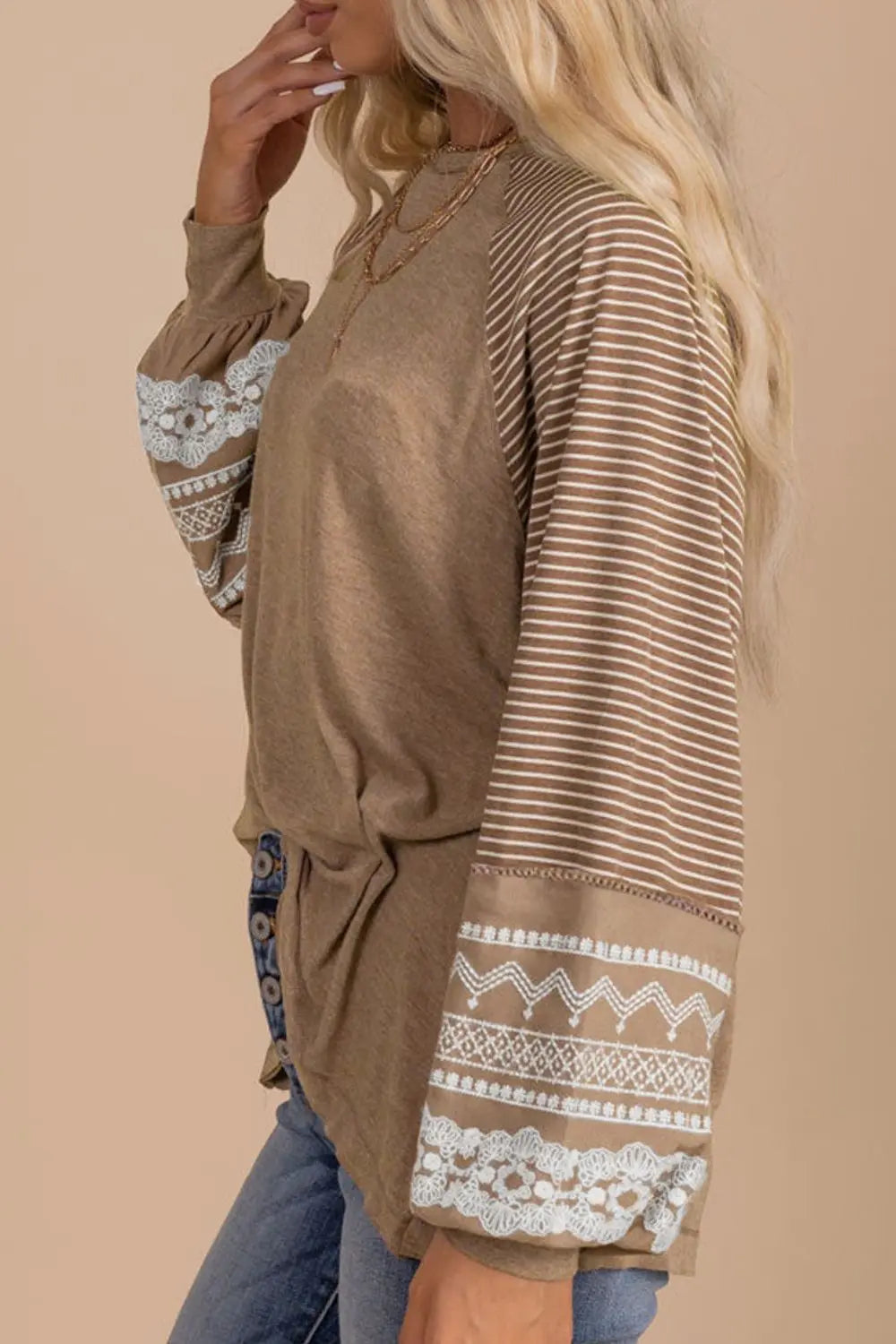Striped Round Neck Long Sleeve Blouse – Trendsi | ClozArt