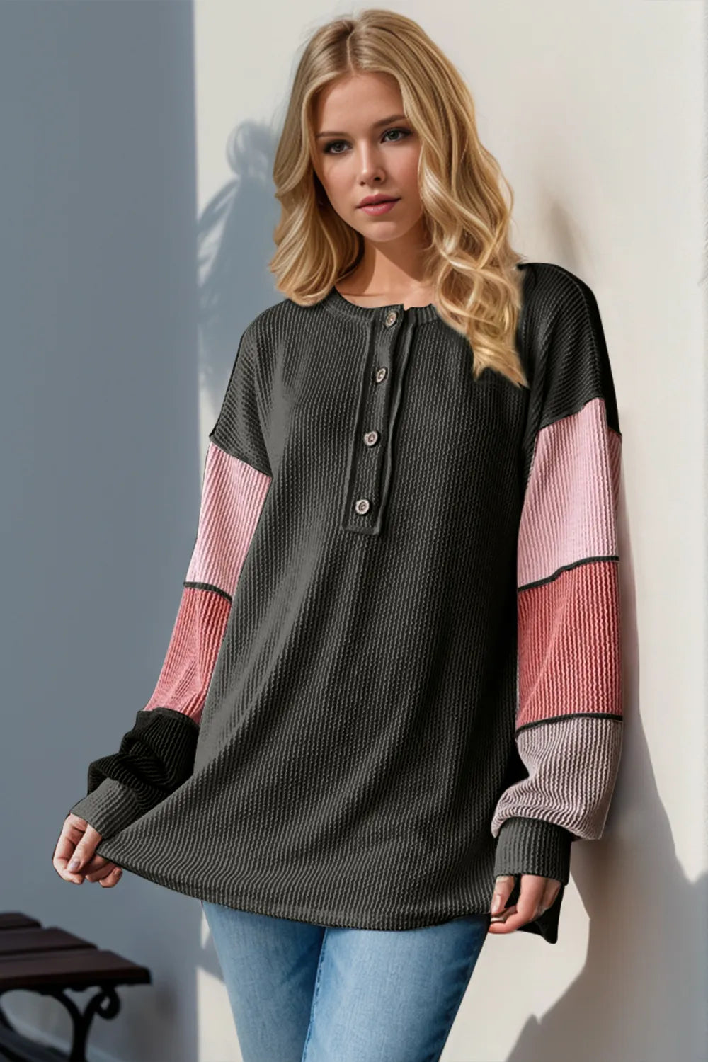 Double Take Full Size Color Block Round Neck Long Sleeve T-Shirt – Trendsi | ClozArt