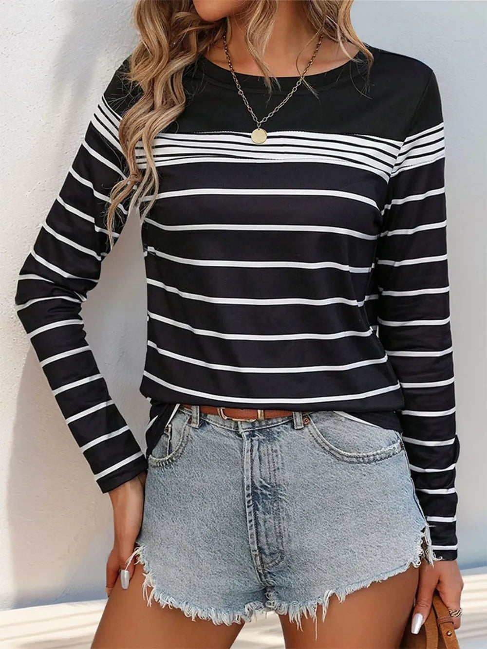 Perfee Striped Round Neck Long Sleeve T-Shirt – Trendsi | ClozArt