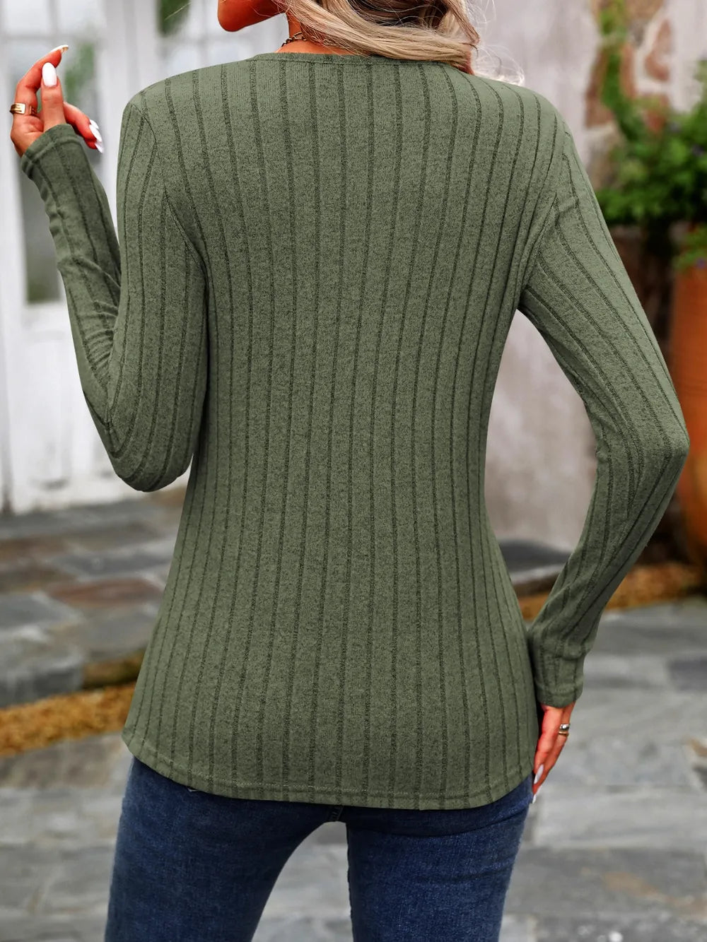 Decorative Button Round Neck Long Sleeve T-Shirt – Trendsi | ClozArt