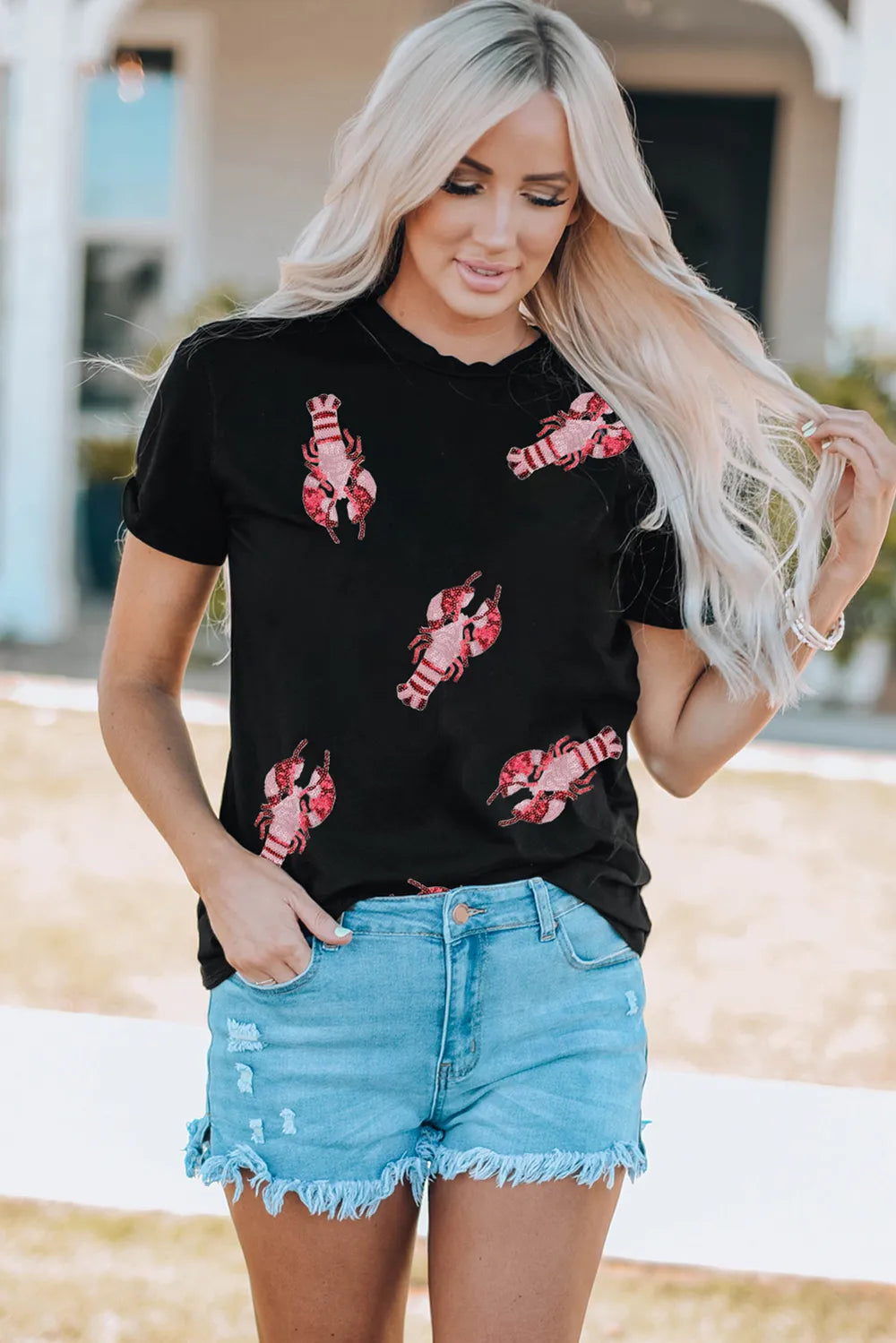 Lobster Print Round Neck Short Sleeve T-Shirt – Trendsi | ClozArt