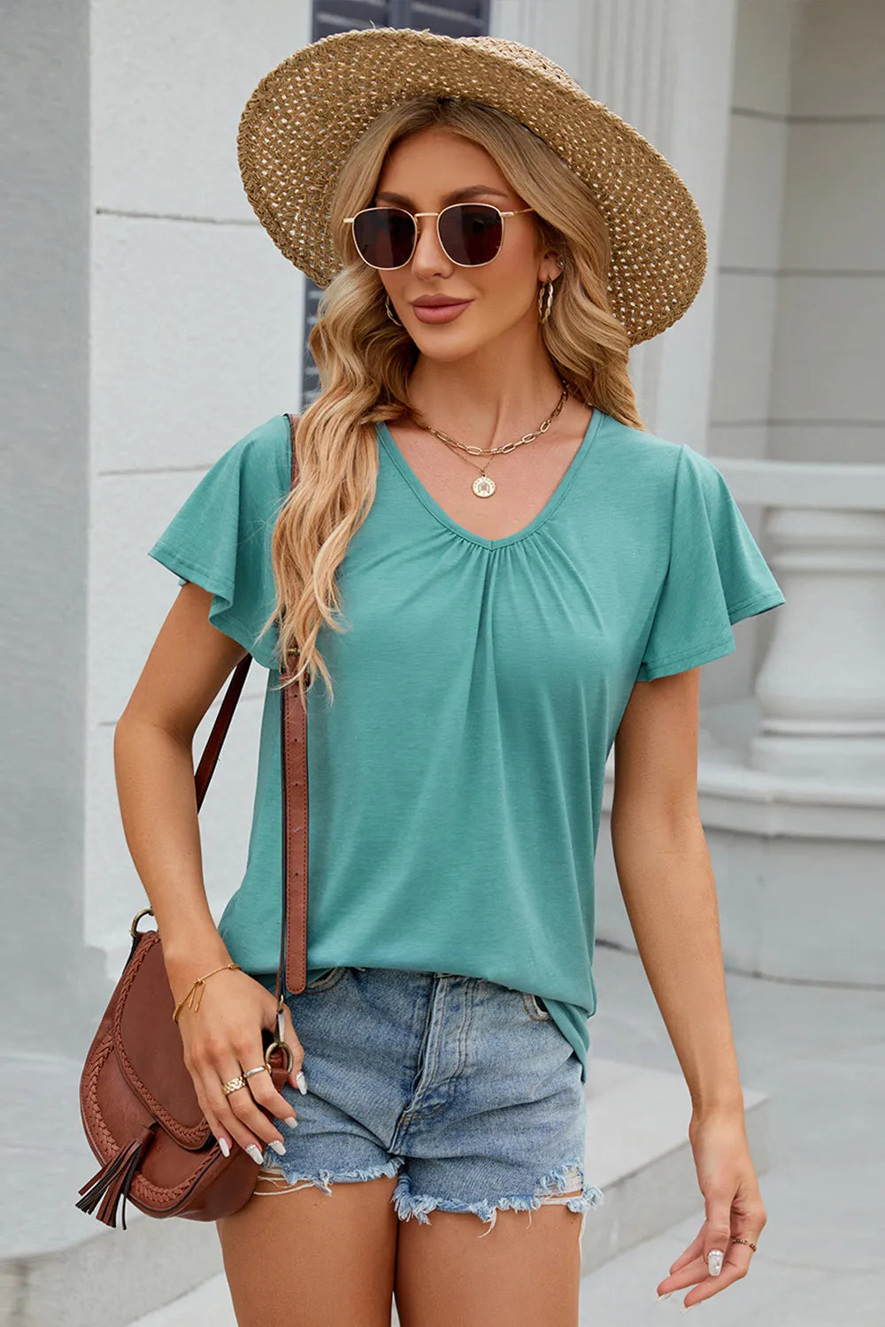 V-Neck Short Sleeve T-Shirt – Trendsi | ClozArt