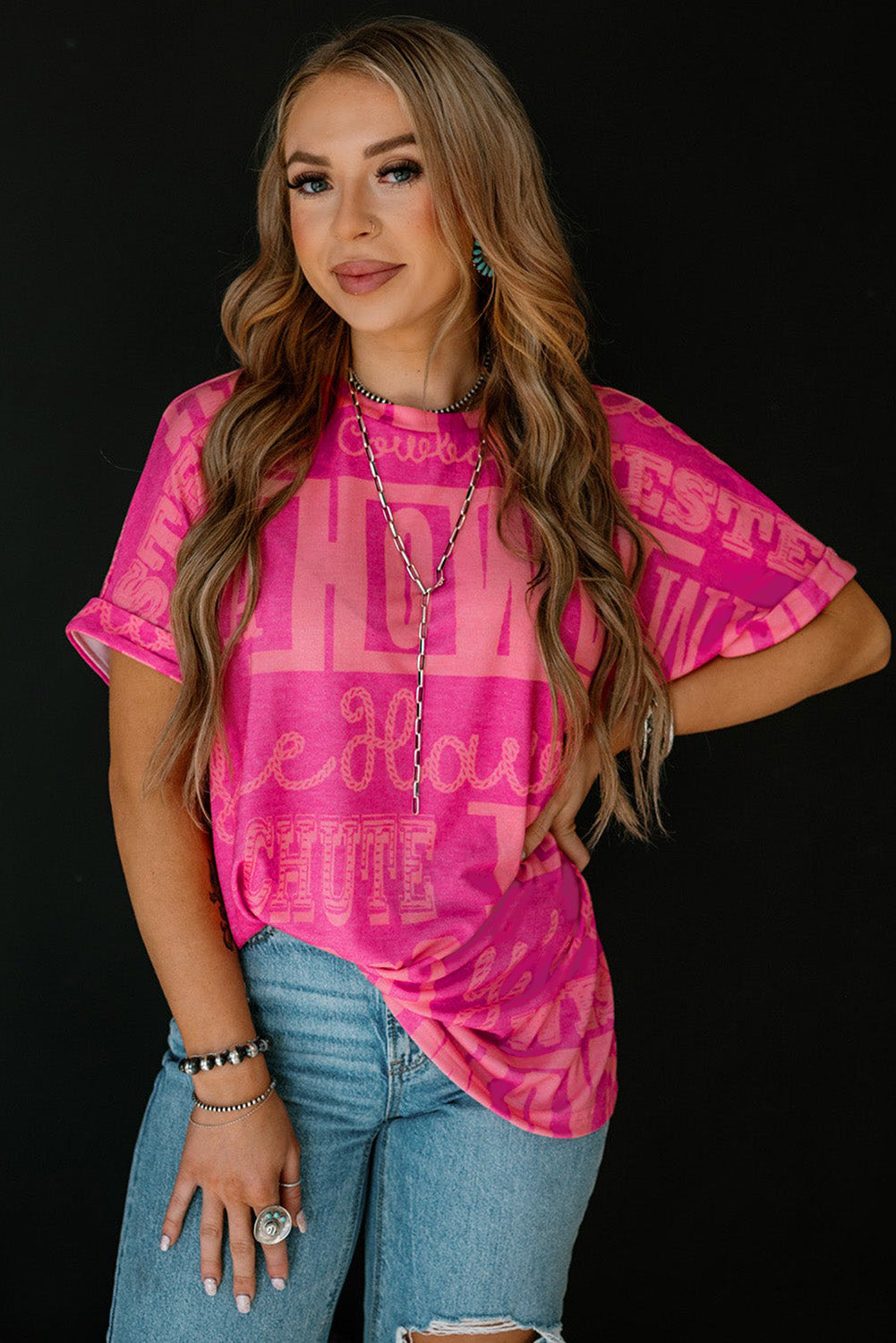 Rose Cowboy Letter Print Graphic Loose Tee – Shewin | ClozArt
