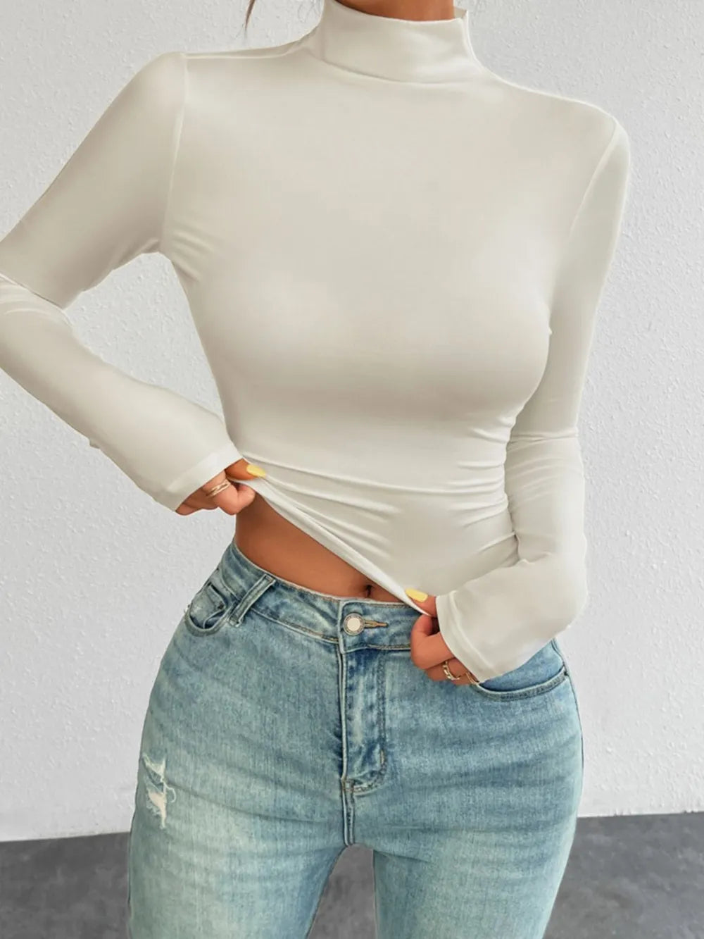 Devine Mock Neck Long Sleeve T-Shirt – Trendsi | ClozArt