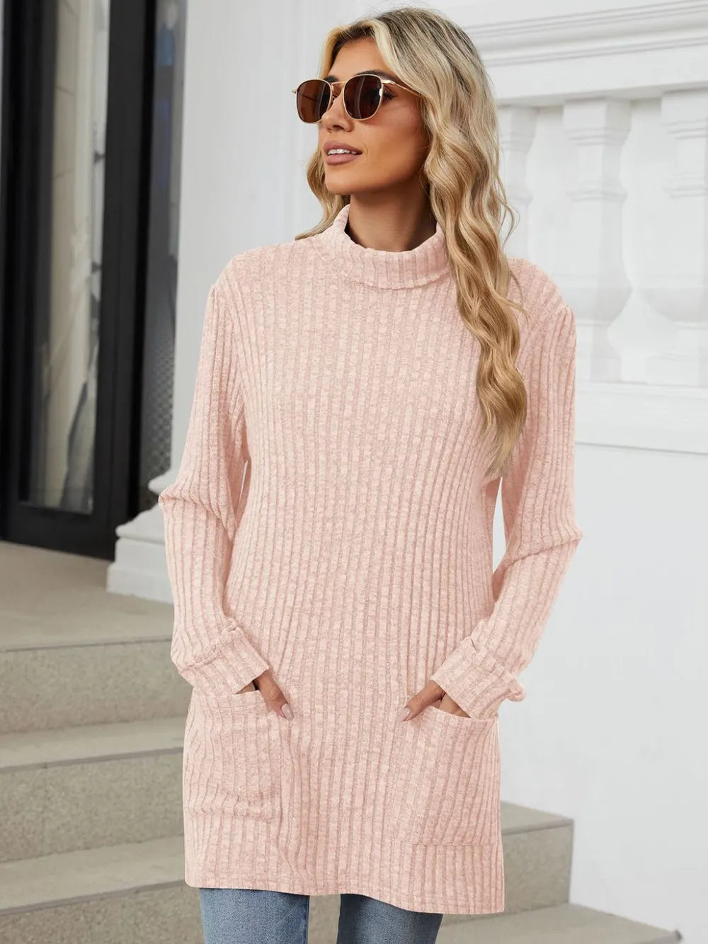 Ribbed Mock Neck Long Sleeve T-Shirt – Trendsi | ClozArt