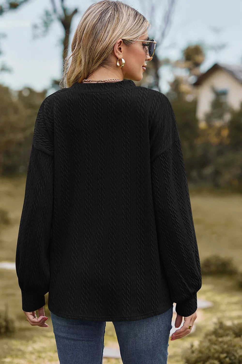 Textured V-Neck Dropped Shoulder T-Shirt – Trendsi | ClozArt
