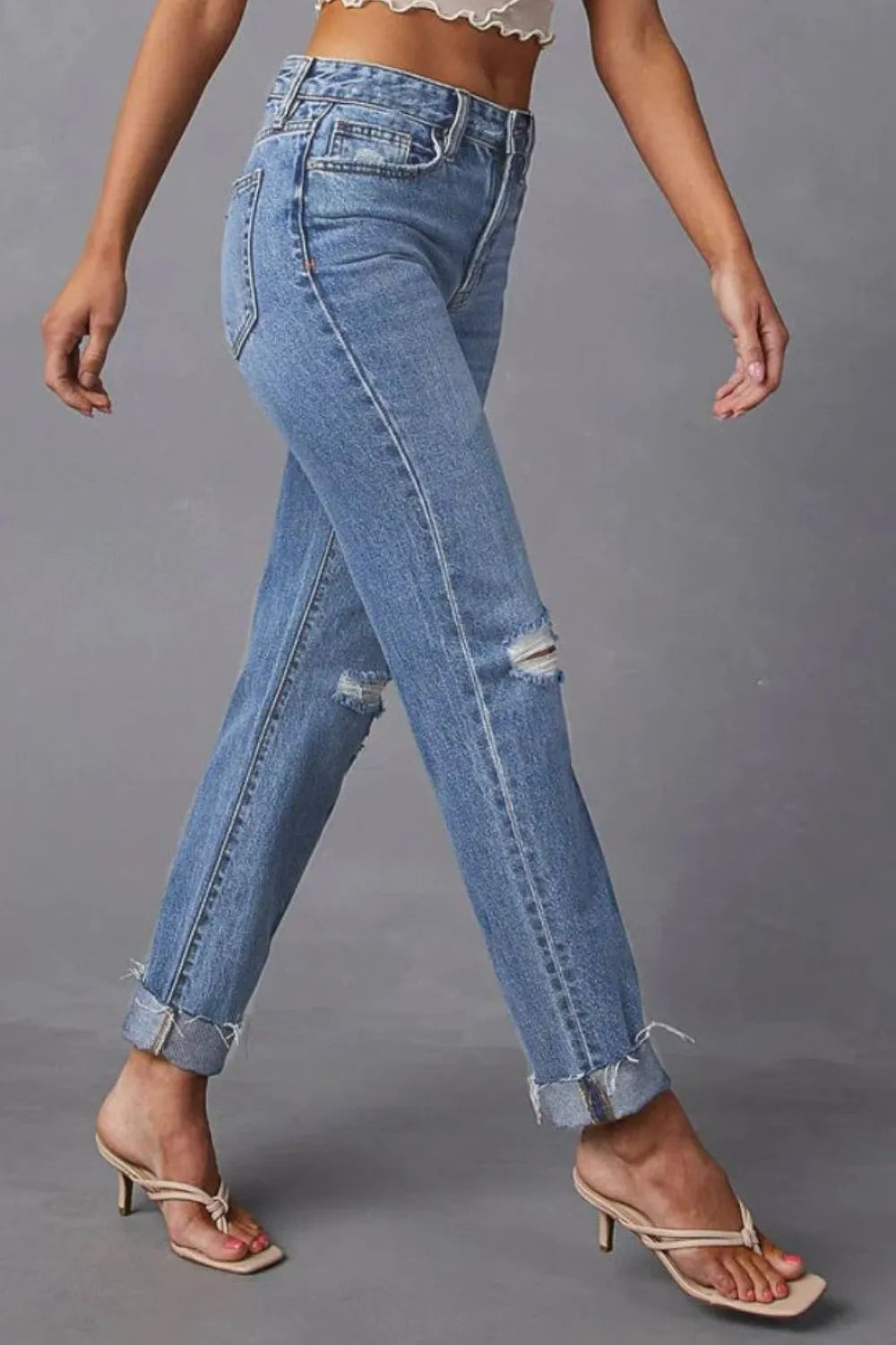 Distressed Raw Hem Straight Jeans with Pockets – Trendsi | ClozArt