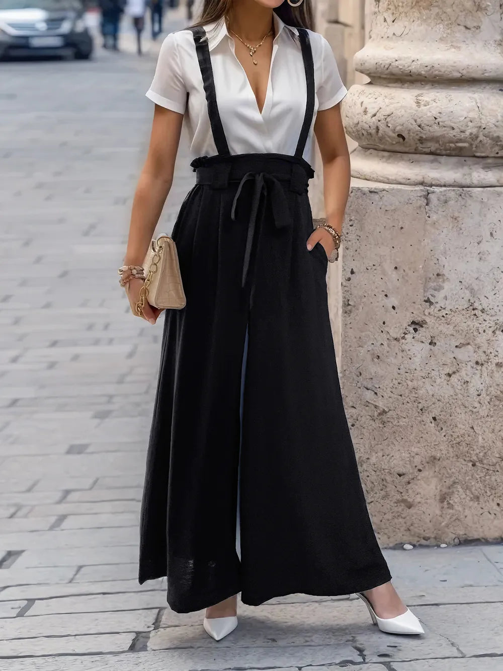 Perfee Tied Wide Leg Pants with Shoulder Straps – Trendsi | ClozArt