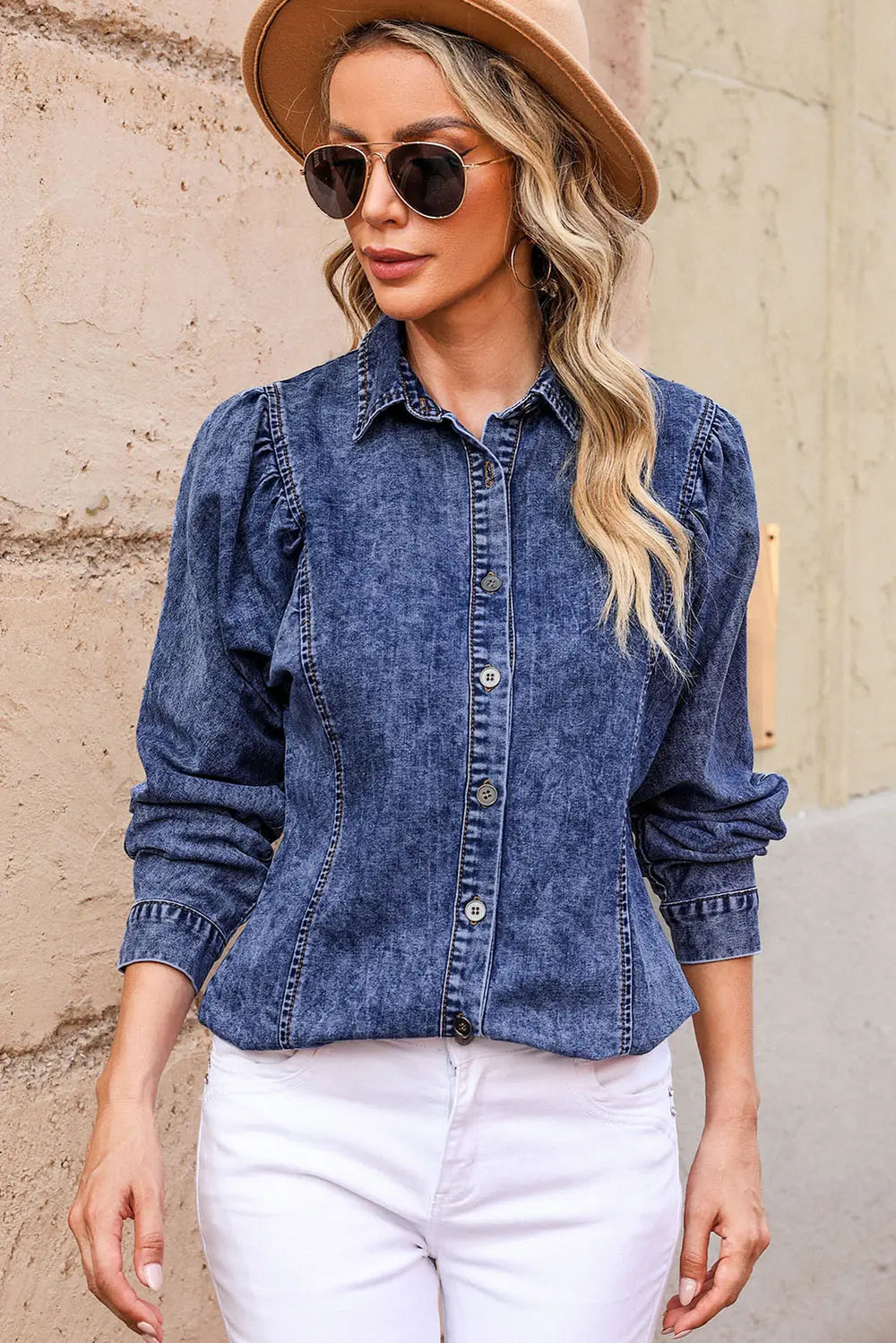 Button Up Collared Neck Denim Top – Trendsi | ClozArt