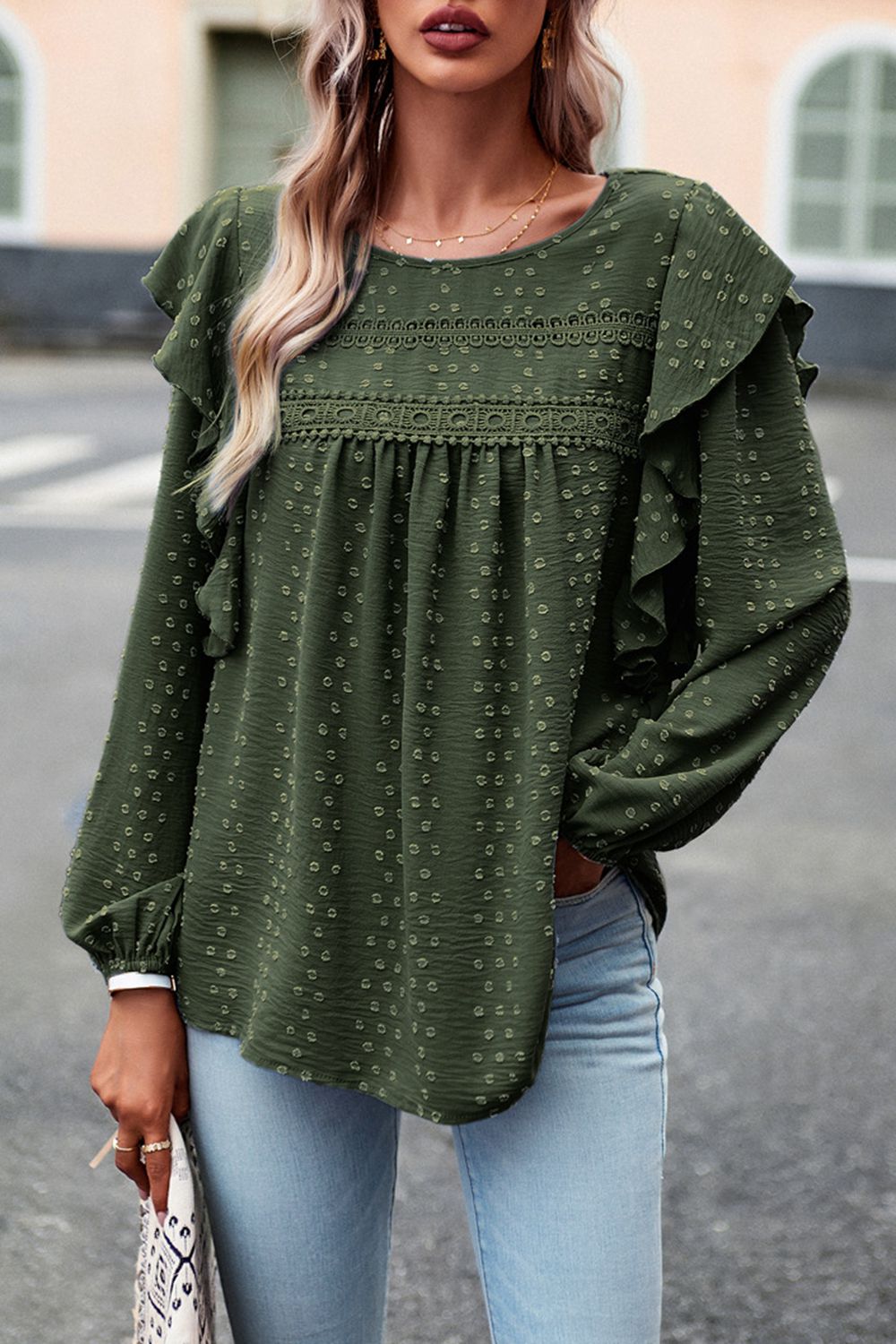 Devine Ruffle Trim Balloon Sleeve Blouse – Trendsi | ClozArt