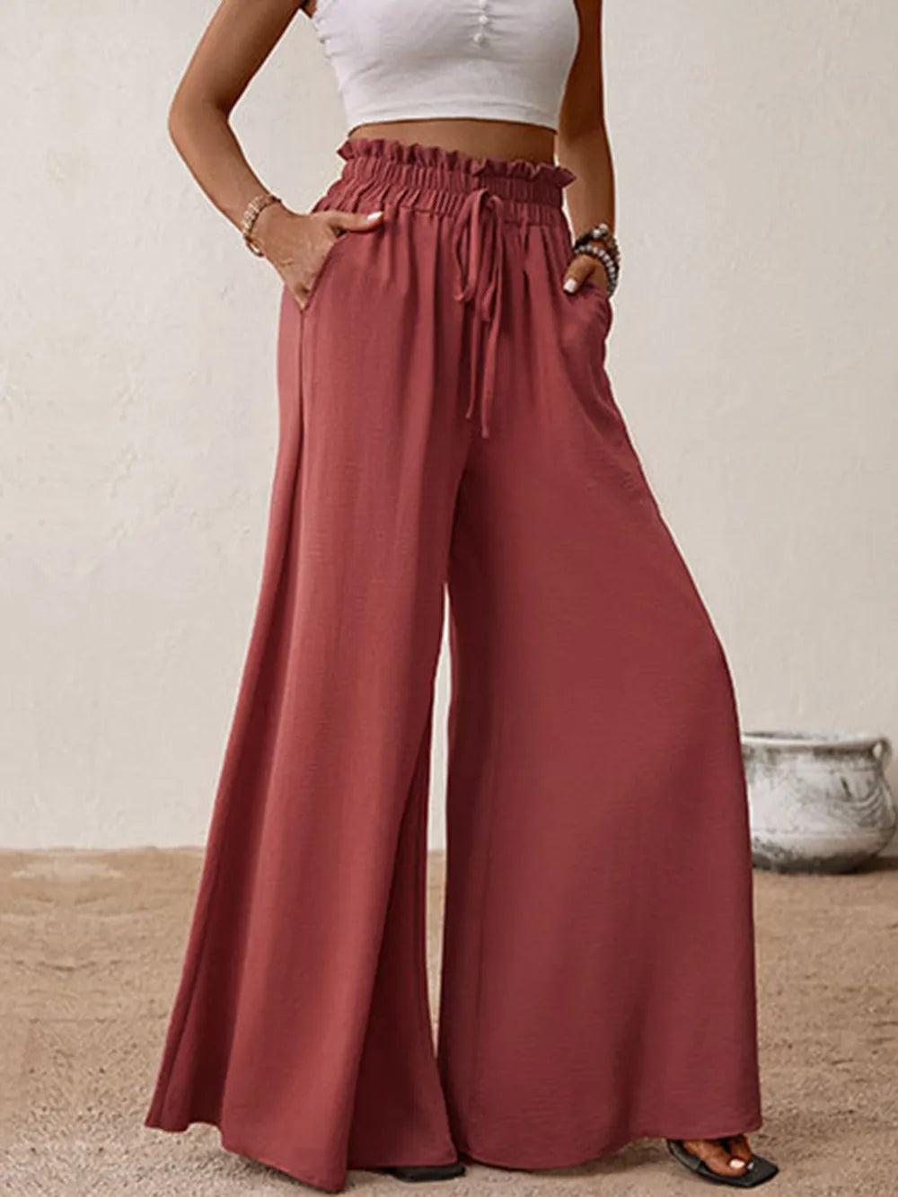 Perfee Frill Tied Wide Leg Pants – Trendsi | ClozArt
