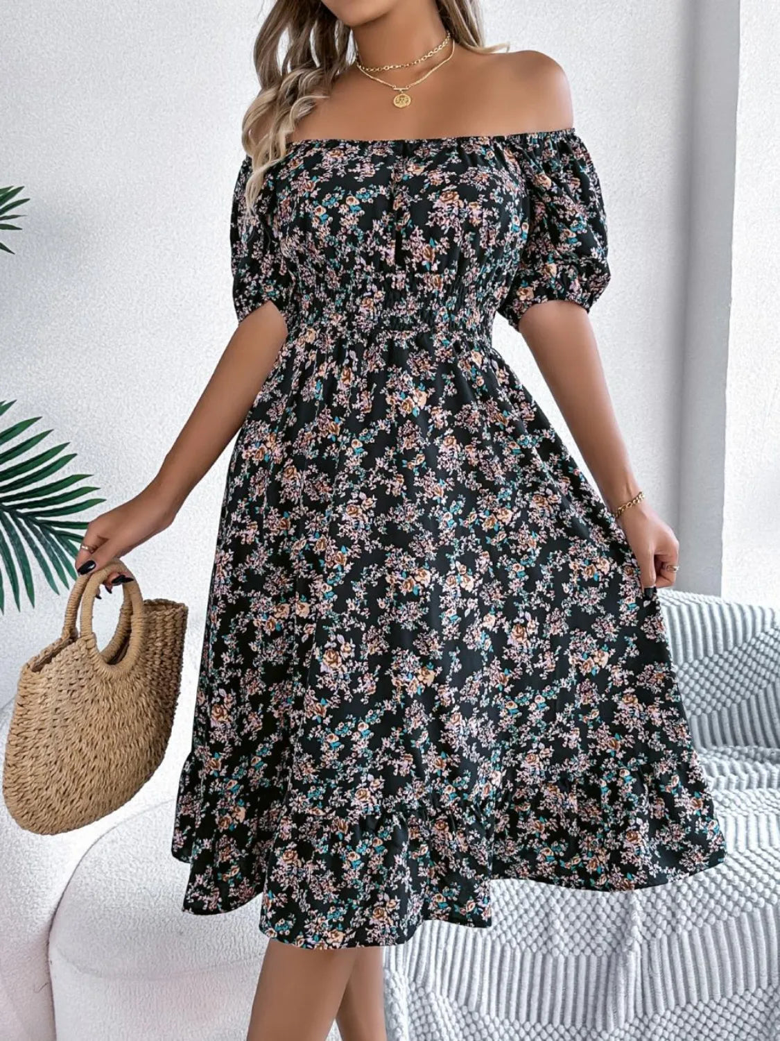 Ruffled Hem Floral Puff Sleeve Dress – Trendsi | ClozArt