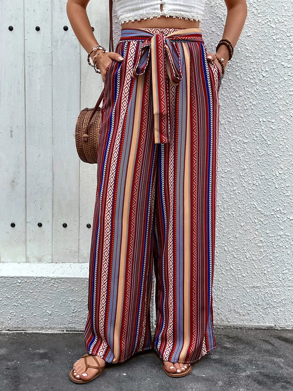 Perfee Tied Geometric Wide Leg Pants – Trendsi | ClozArt