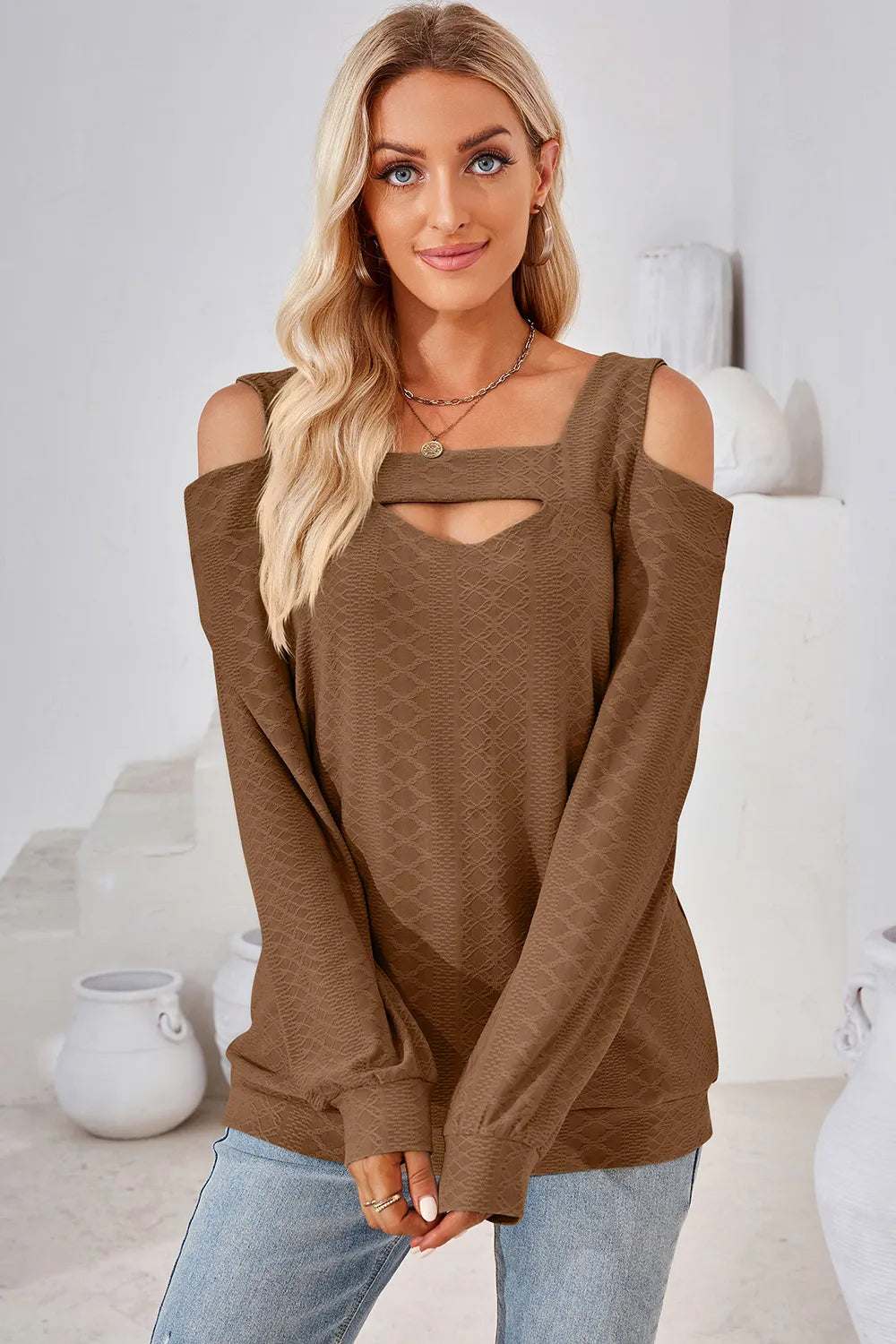 Cutout Square Neck Cold Shoulder T-Shirt – Trendsi | ClozArt
