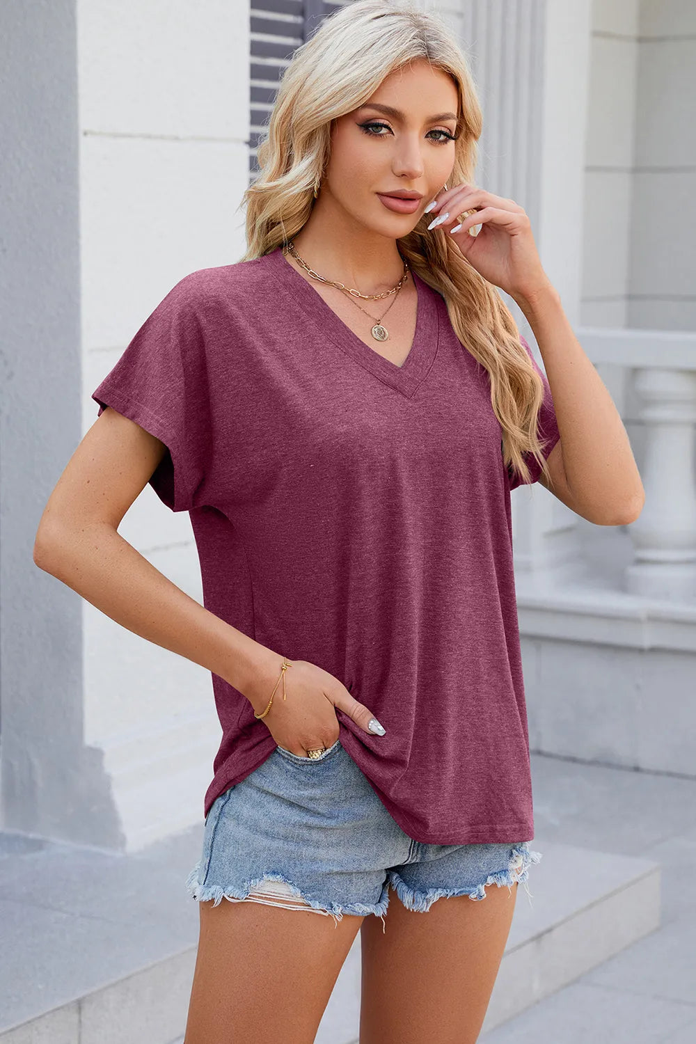 V-Neck Short Sleeve T-Shirt – Trendsi | ClozArt
