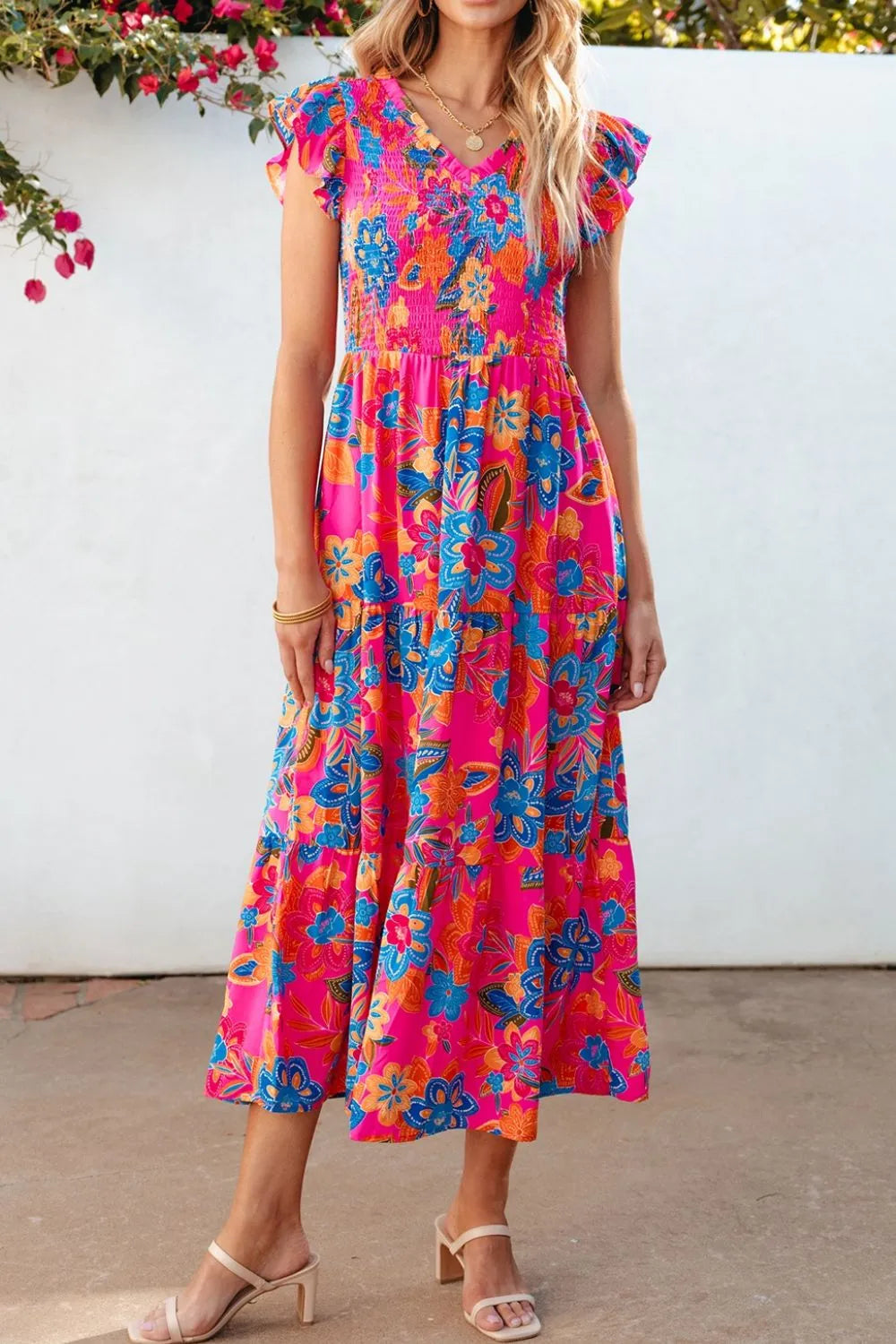 Boho Floral V Neck Ruffle Tiered Dress – Trendsi | ClozArt