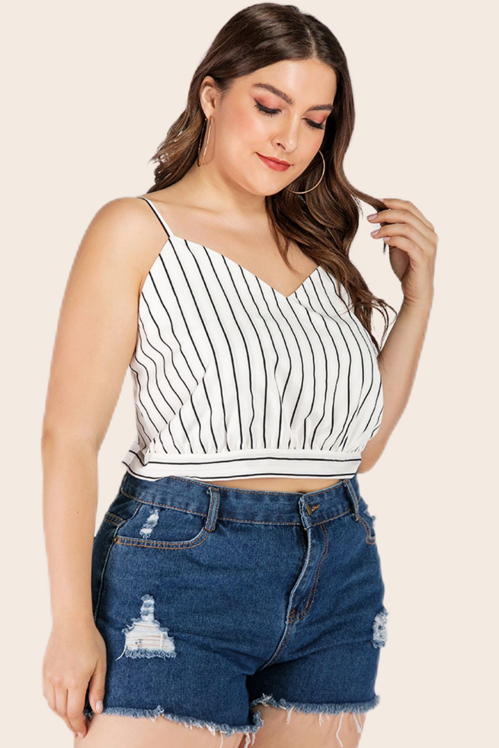 Plus Size Striped Tie-Back Cropped Cami – Trendsi | ClozArt