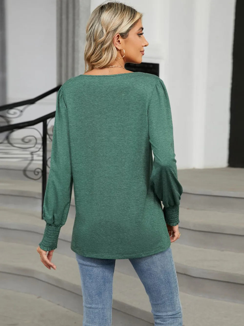 V-Neck Lantern Sleeve T-Shirt – Trendsi | ClozArt