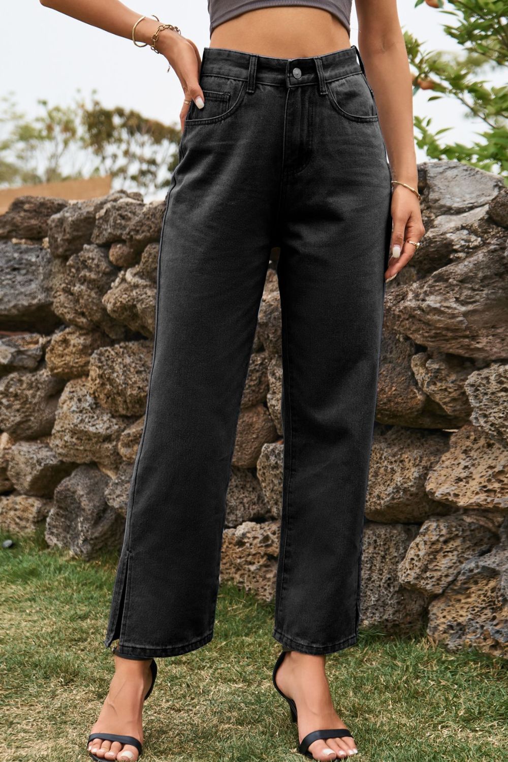 High Waist Loose Fit Ankle Slit Jeans – Trendsi | ClozArt