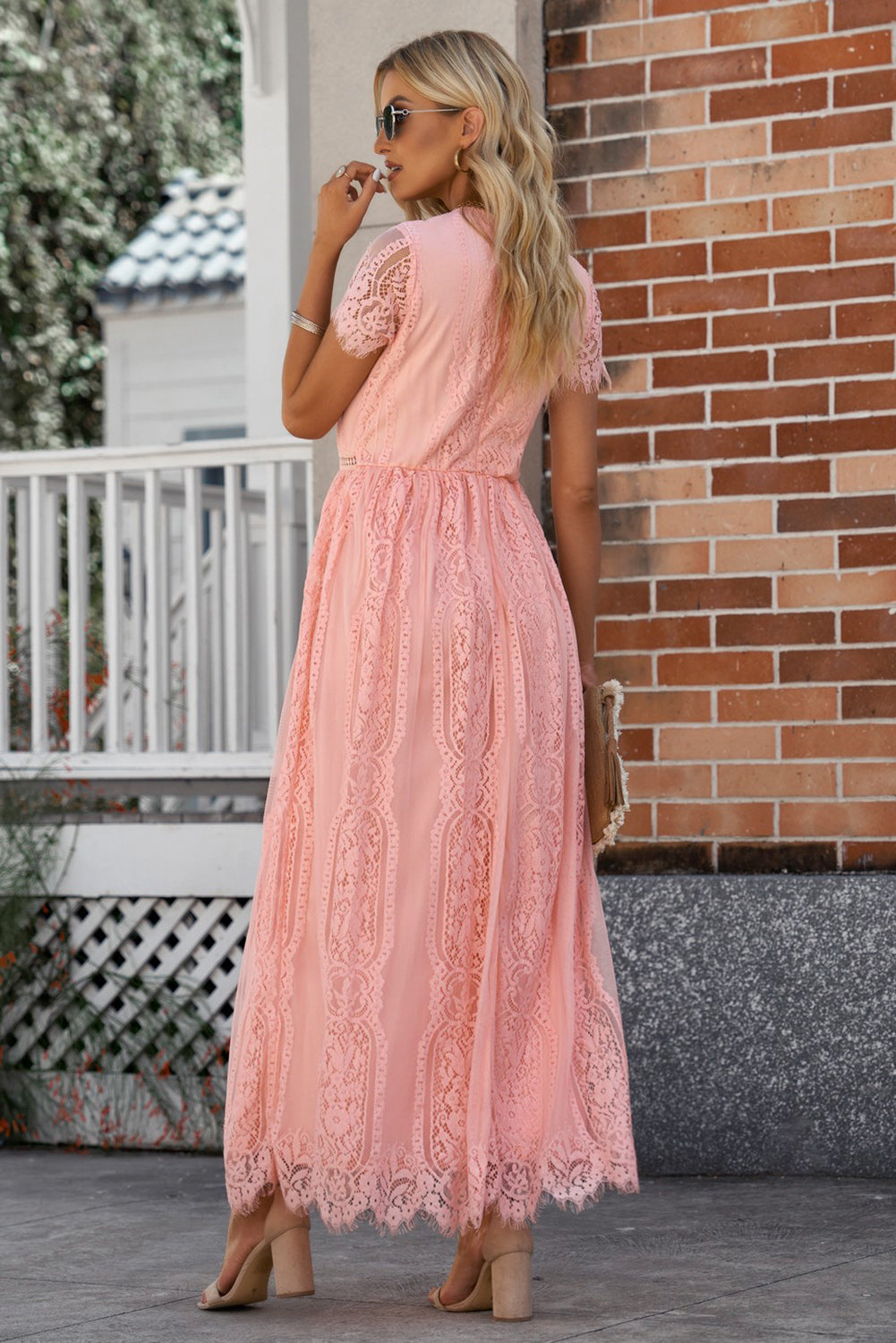 Scalloped Trim Lace Plunge Dress – Trendsi | ClozArt