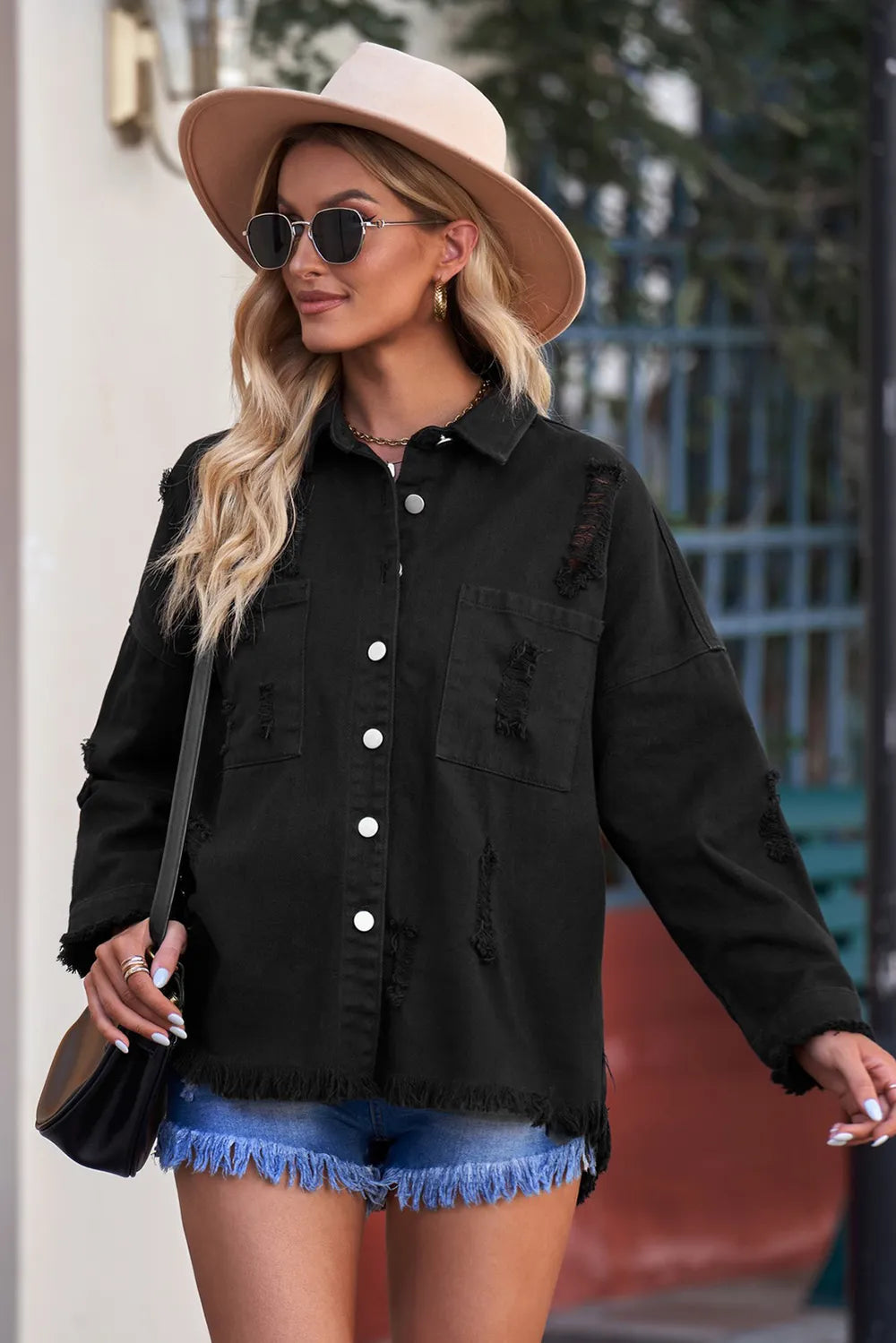 Distressed Button Up Raw Hem Denim Jacket – Trendsi | ClozArt