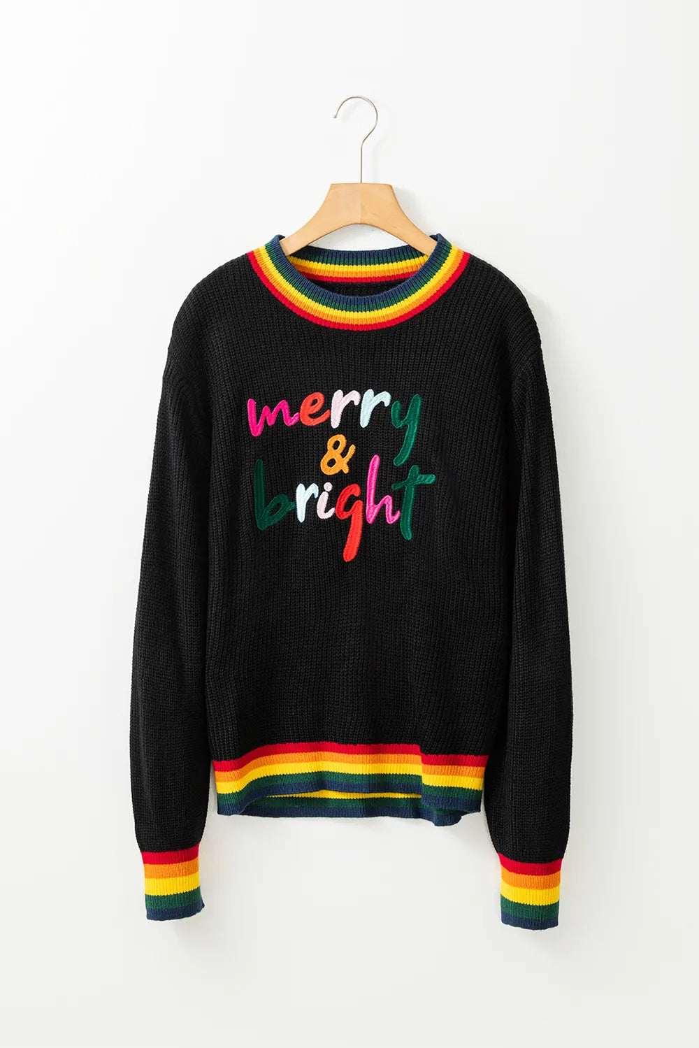 MERRY & BRIGHT Ribbed Round Neck Sweater – Trendsi | ClozArt