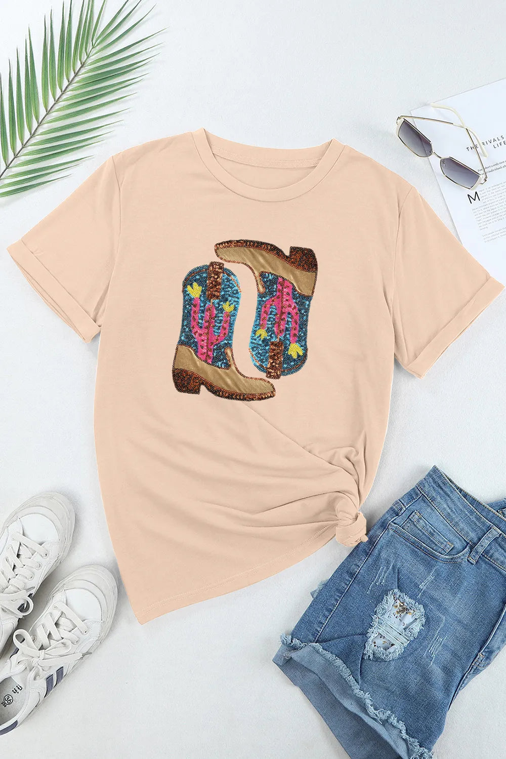 Sequin Round Neck Short Sleeve T-Shirt – Trendsi | ClozArt
