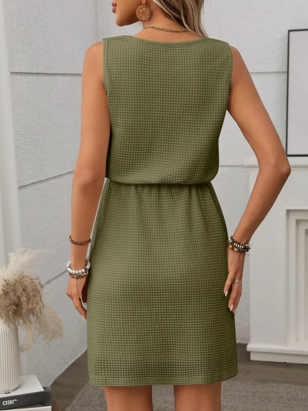 Waffle-Knit Drawstring Mini Tank Dress – Trendsi | ClozArt