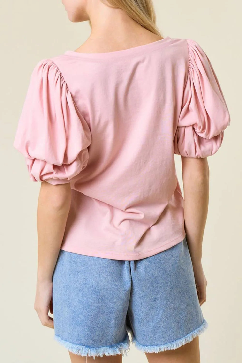 Round Neck Bubble Sleeve Top – Trendsi | ClozArt