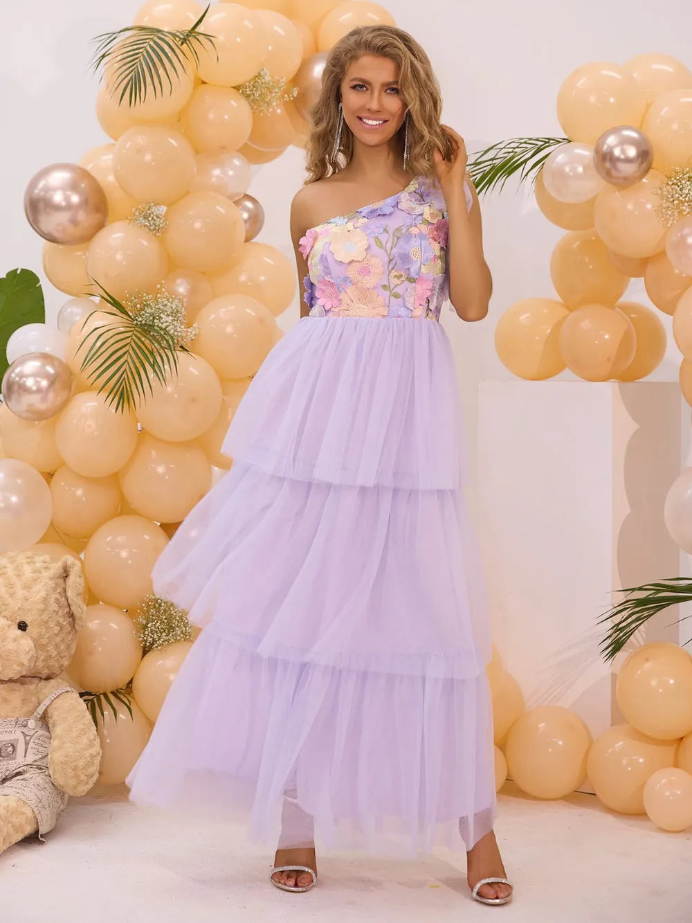 Embroidered Layered Single Shoulder Dress – Trendsi | ClozArt