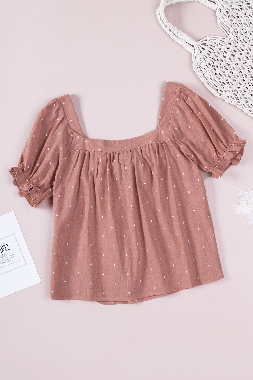 Polka Dot Square Neck Flounce Sleeve Top – Trendsi | ClozArt