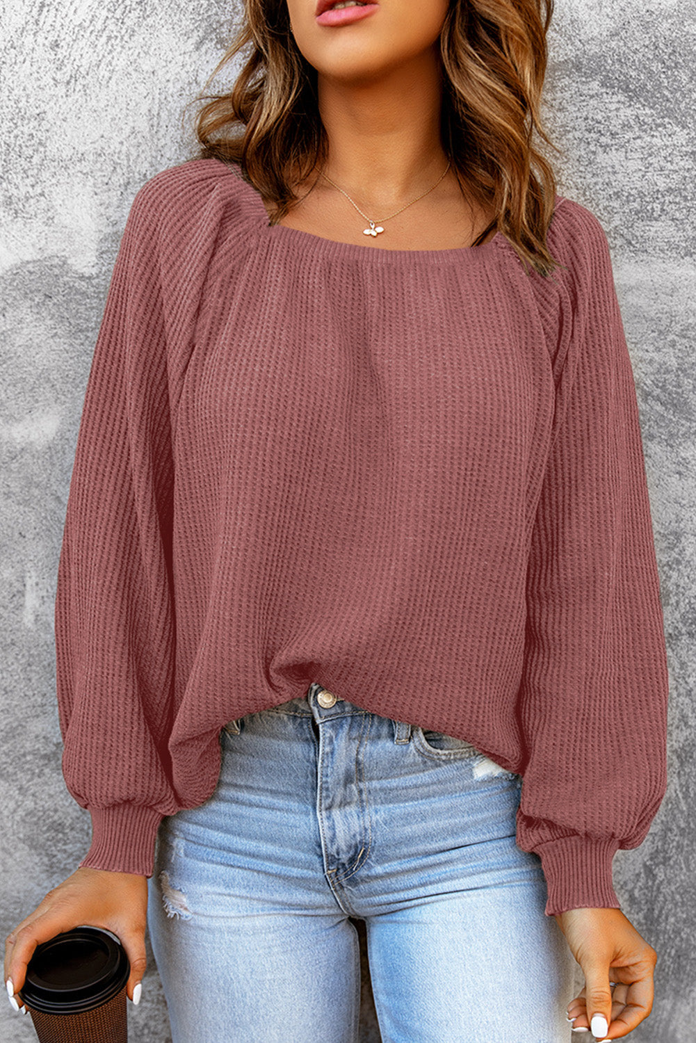 Square Neck Waffle-Knit Top – Trendsi | ClozArt