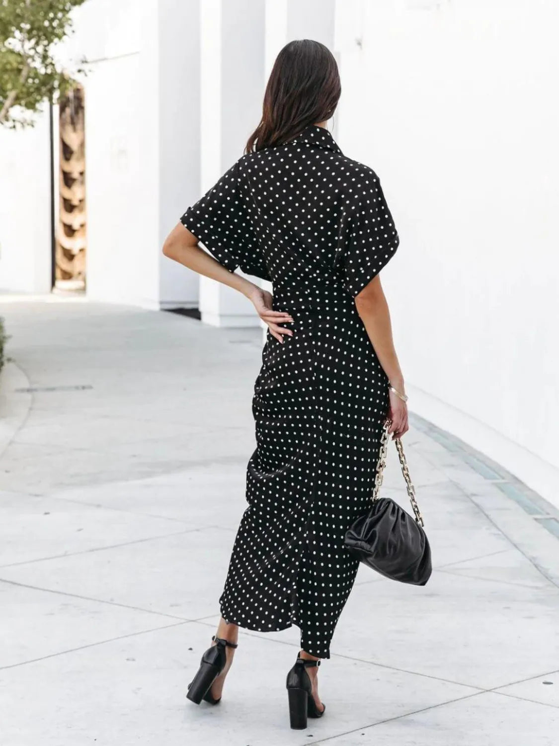 Polka Dot Short Sleeve Midi Dress – Trendsi | ClozArt