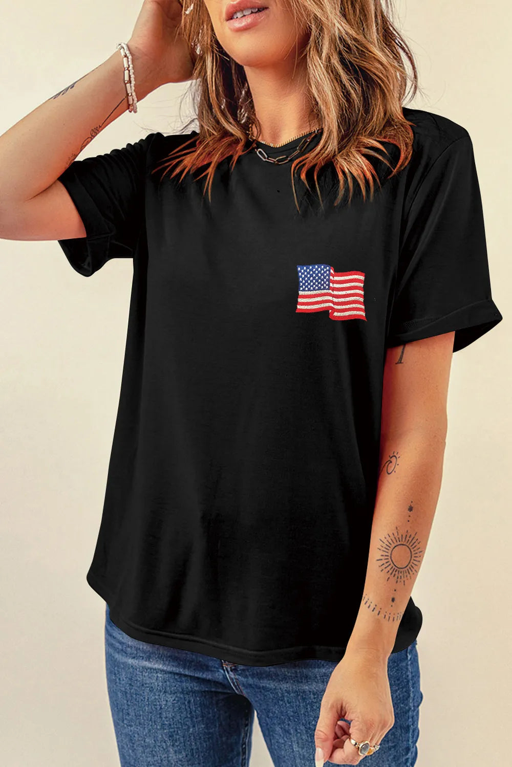 US Flag Round Neck Short Sleeve T-Shirt – Trendsi | ClozArt