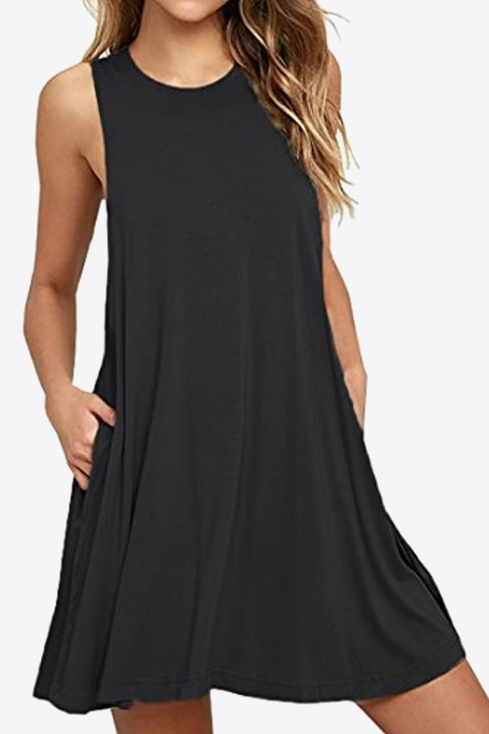 Full Size Round Neck Sleeveless Dress with Pockets – Trendsi | ClozArt