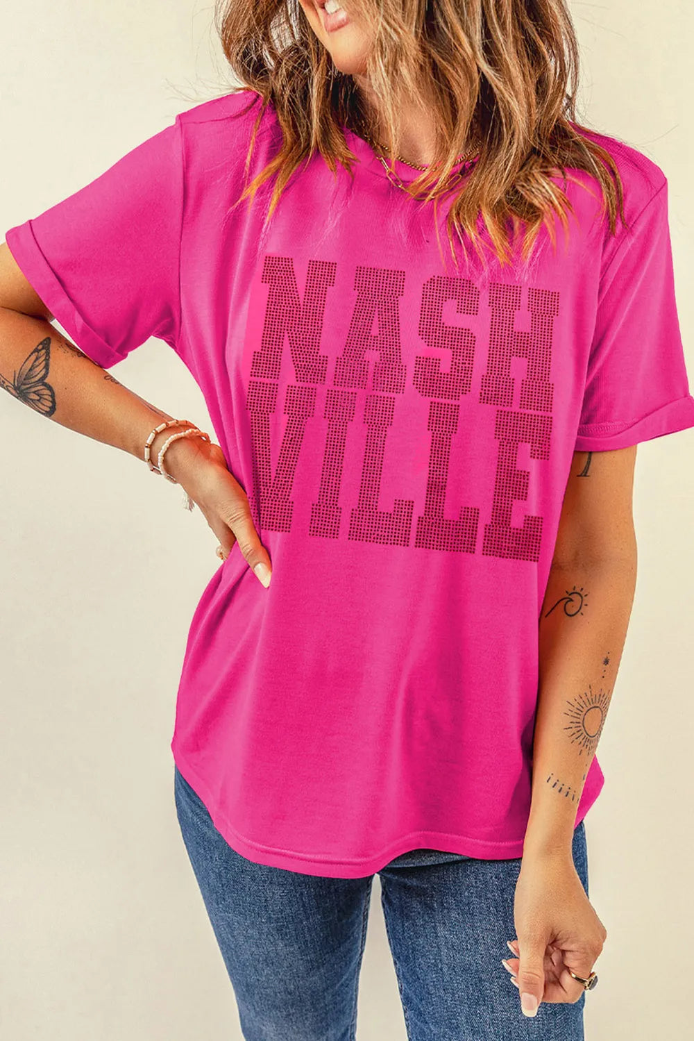 NASHVILLE Round Neck Short Sleeve T-Shirt – Trendsi | ClozArt