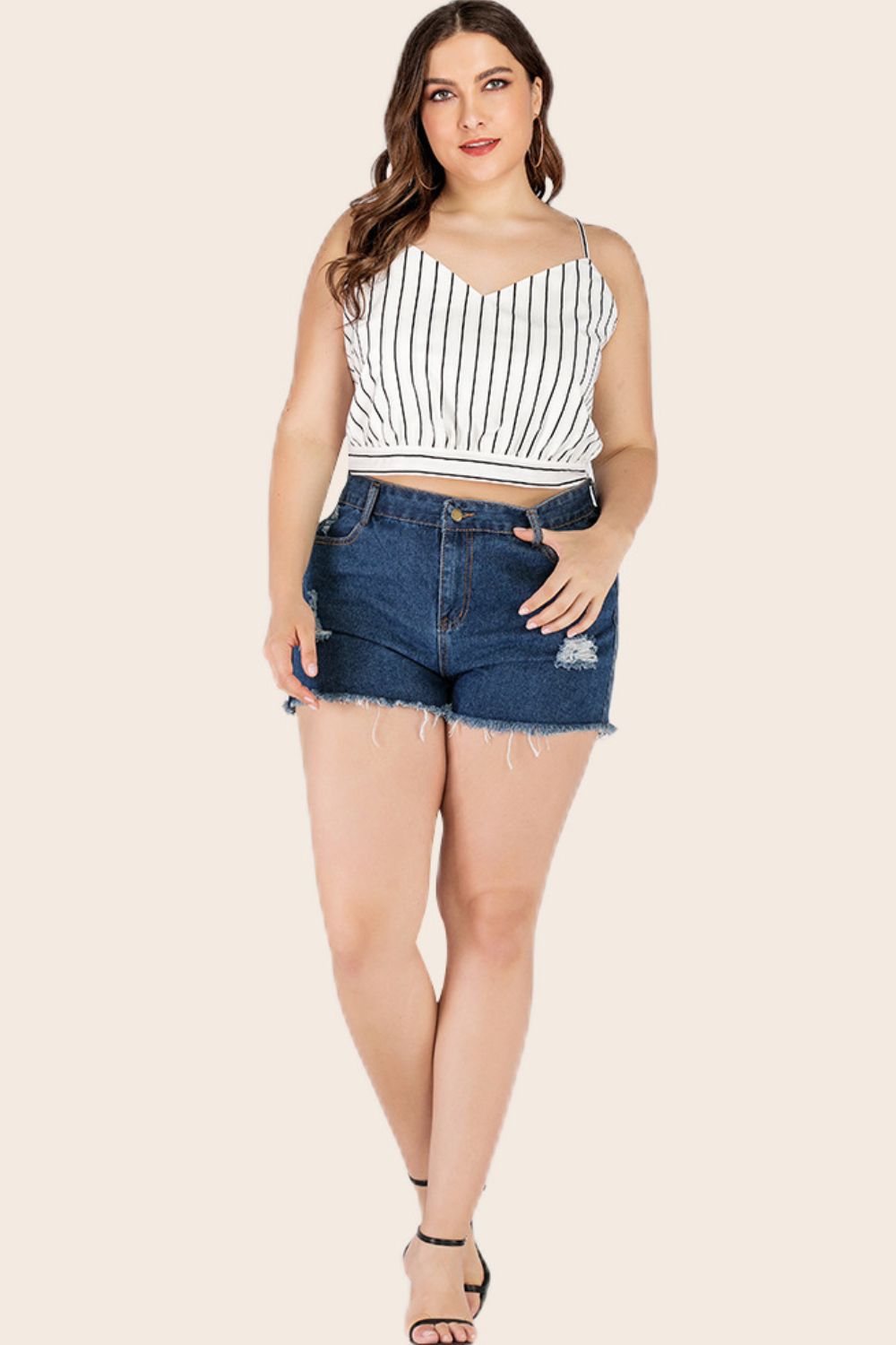 Plus Size Striped Tie-Back Cropped Cami – Trendsi | ClozArt