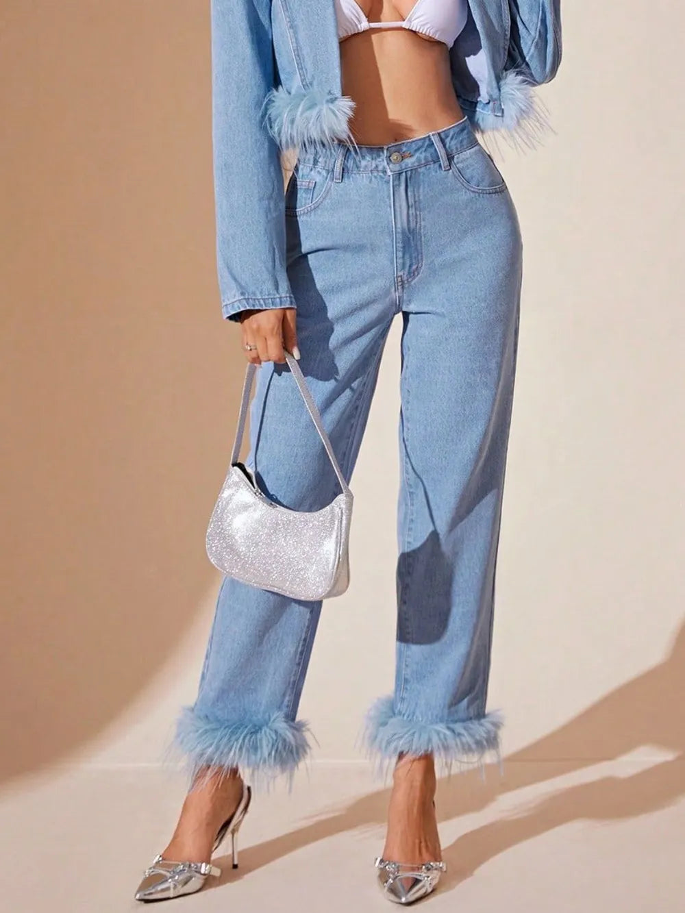 Plush Hem High Rise Straight Jeans – Trendsi | ClozArt