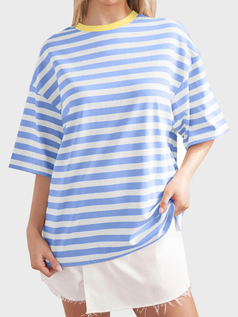 Striped Round Neck Half Sleeve T-Shirt – Trendsi | ClozArt