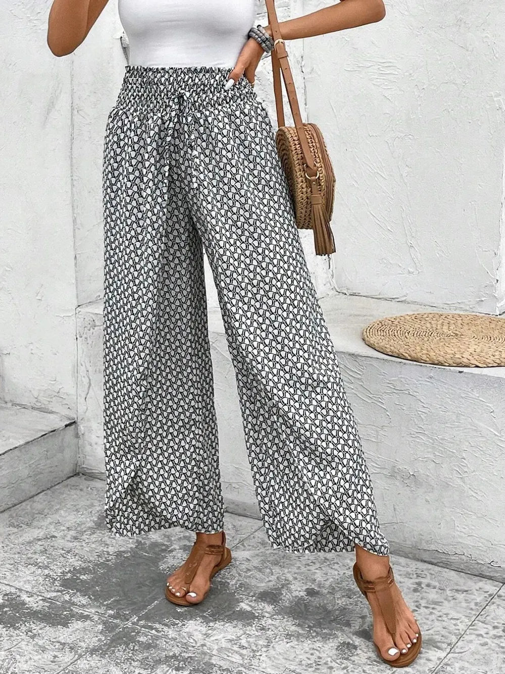 Tied Printed Wide Leg Pants – Trendsi | ClozArt