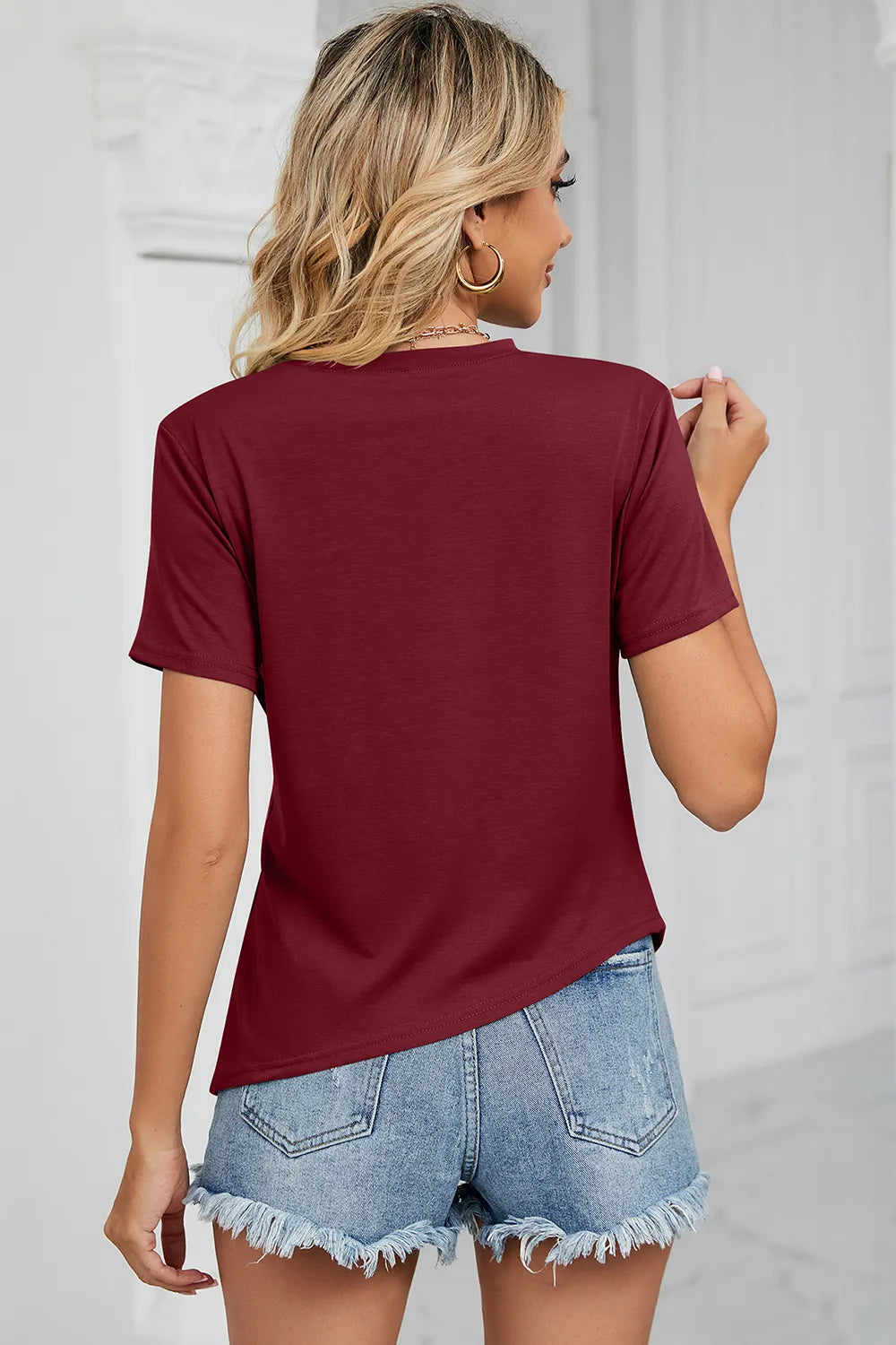 Ruched Round Neck Short Sleeve T-Shirt – Trendsi | ClozArt