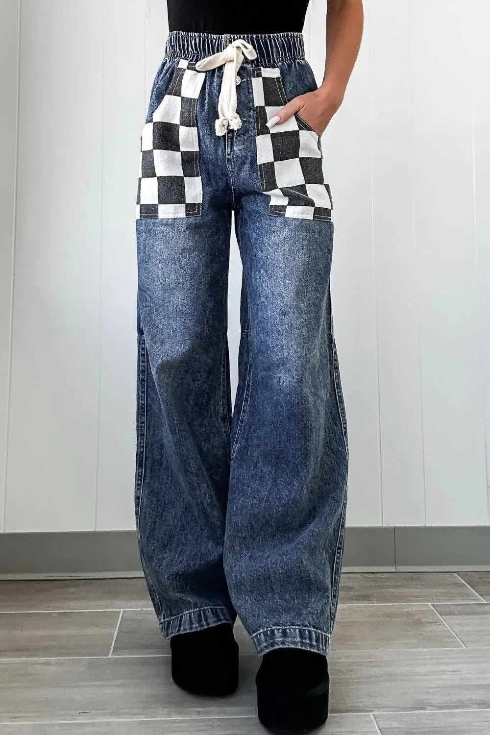 Checkered Wide Leg Jeans – Trendsi | ClozArt