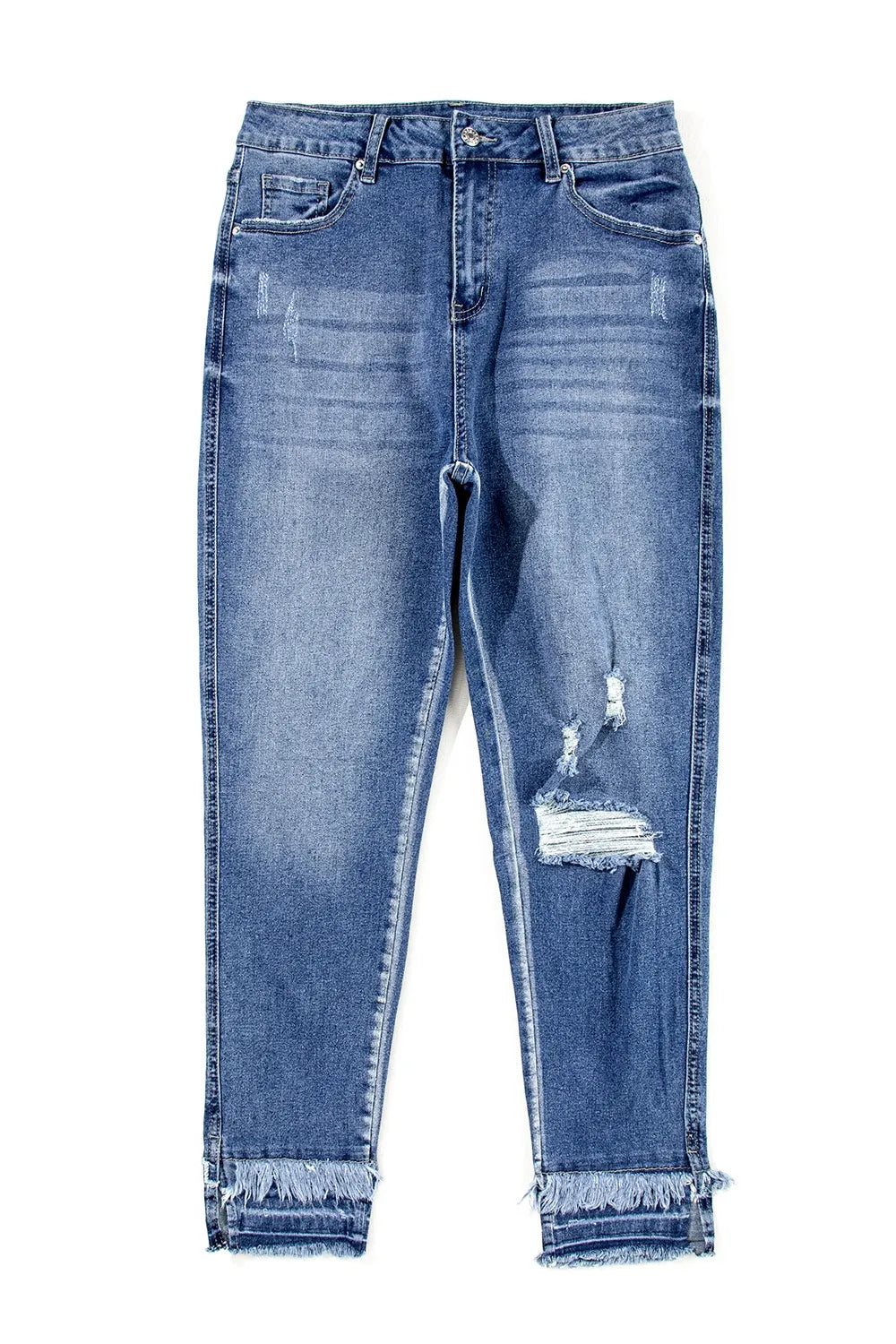 Raw Hem Distressed Jeans with Pockets – Trendsi | ClozArt