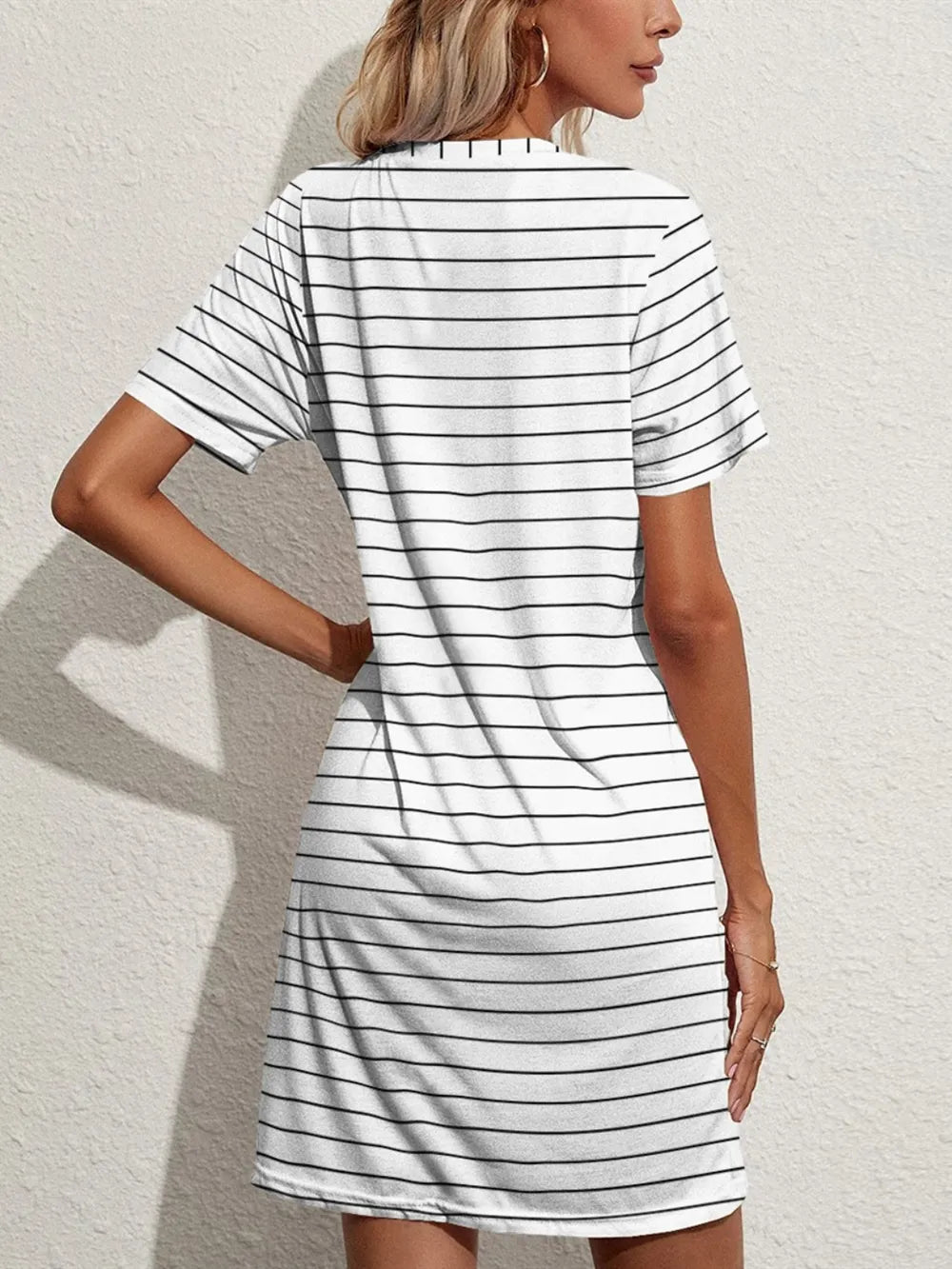 FAM-FAM Pocketed Striped Round Neck Short Sleeve Dress – Trendsi | ClozArt