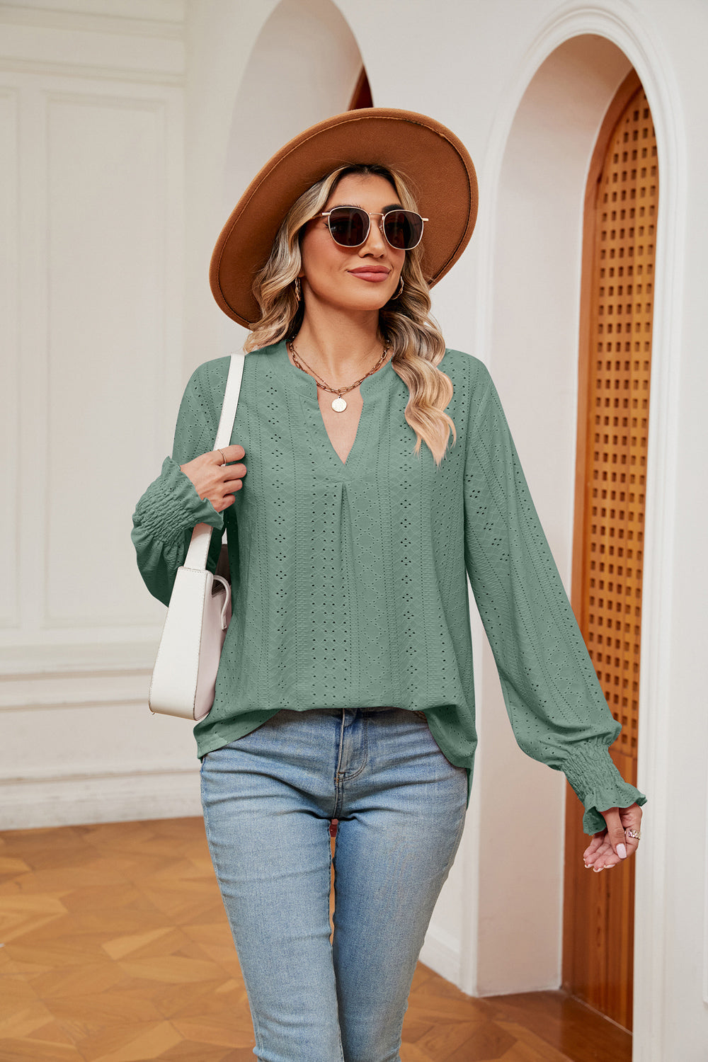 Notched Neck Flounce Sleeve Blouse – Trendsi | ClozArt
